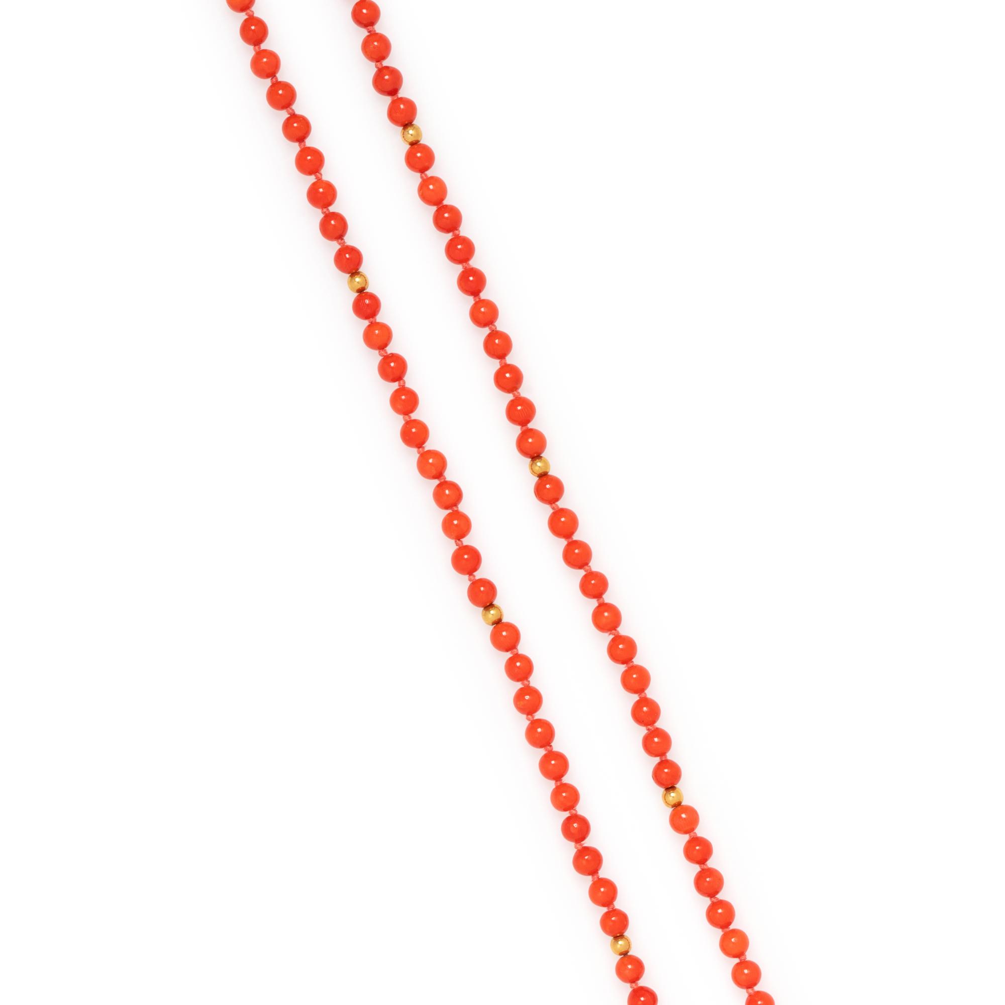 YELLOW GOLD AND CORAL BEAD NECKLACE