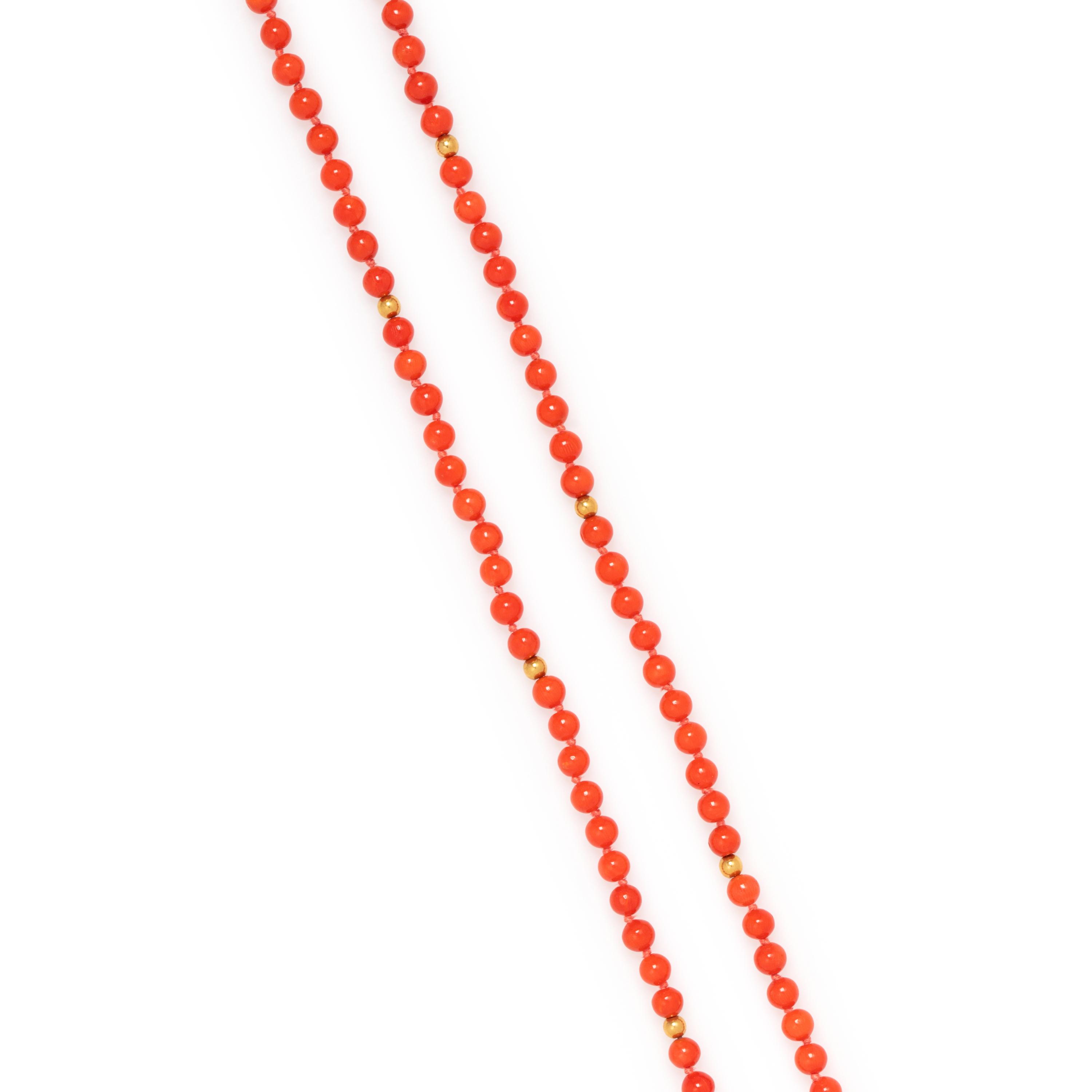 YELLOW GOLD AND CORAL BEAD NECKLACE