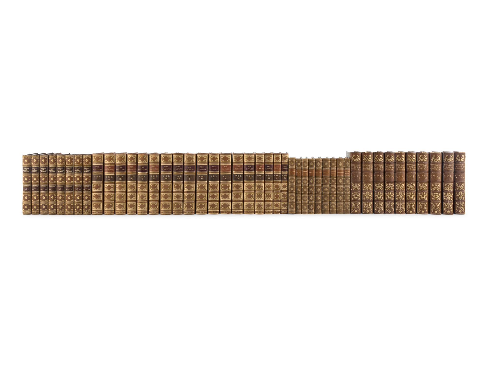[BINDINGS] -- [BIOGRAPHY] -- [LITERATURE]. A group of 45 volumes, all in full or half leather bindings, including works related to biography and literature, comprising:
