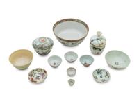 Twelve Chinese Famille Rose ‘Flower’ Porcelain Articles