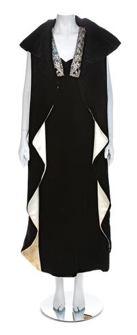 Mr Blackwell Black Velvet Evening Dress, 1950-60s No size label