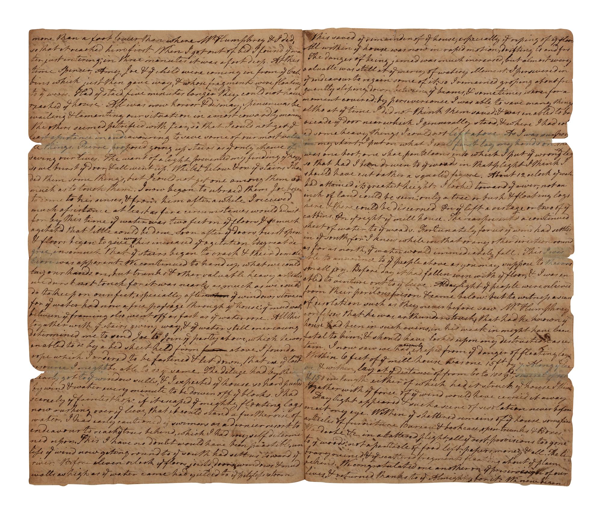 [LOUISIANA]. 2 letters, one from Belvue Plaquemine incl. detailed account of a hurricane. 1812.