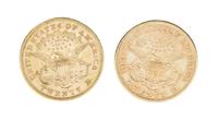 Two United States Liberty Head $20 Gold Coins 2 ozt 3 dwt — 1873-S, 1876-S