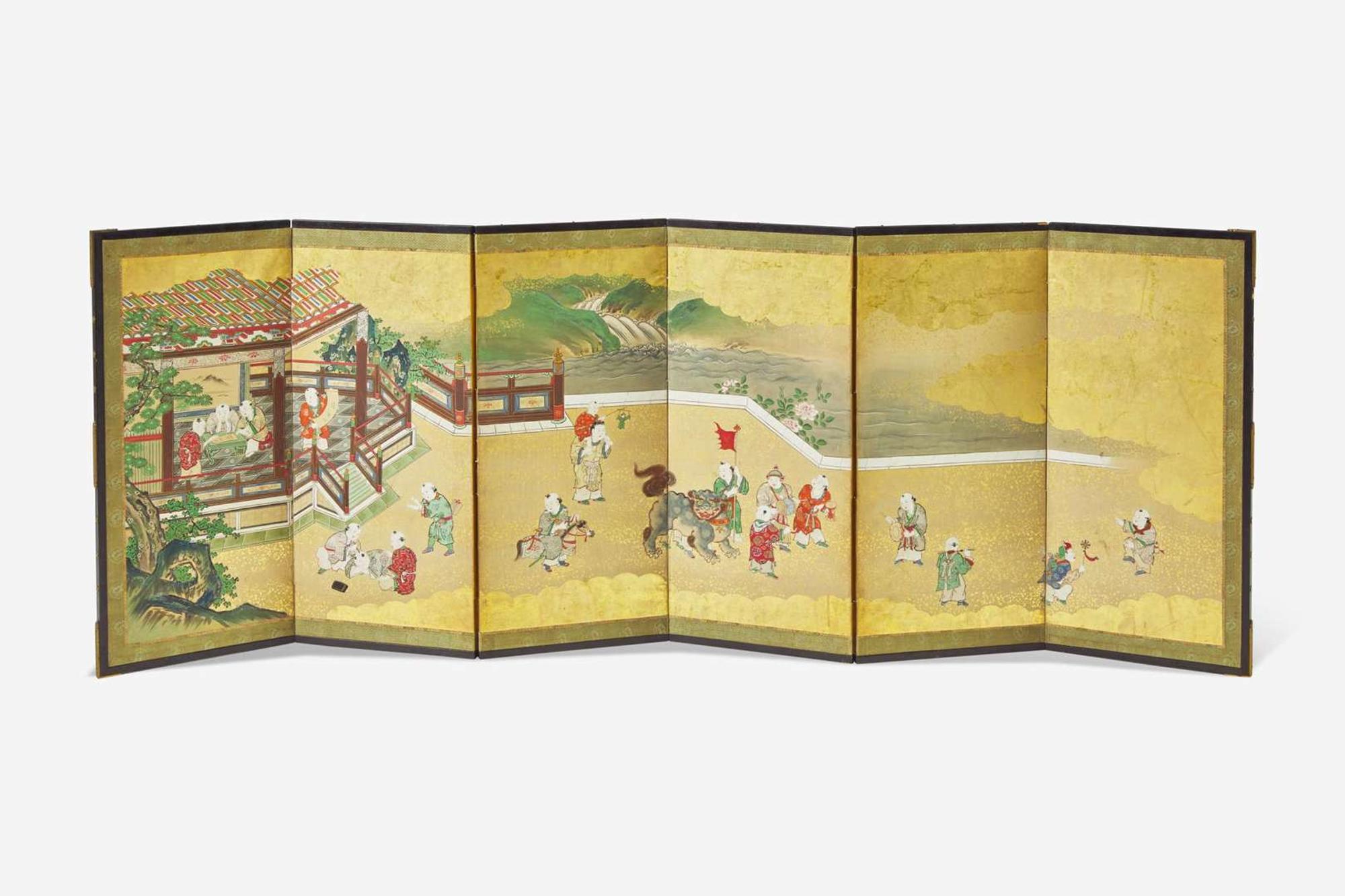 A pair of Japanese small six-fold screens, Edo period 日本六開屏風一對 江戶