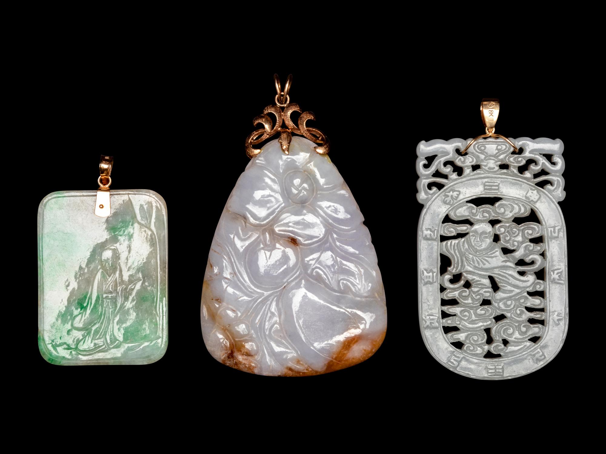 Three Chinese Jade and Jadeite Pendants