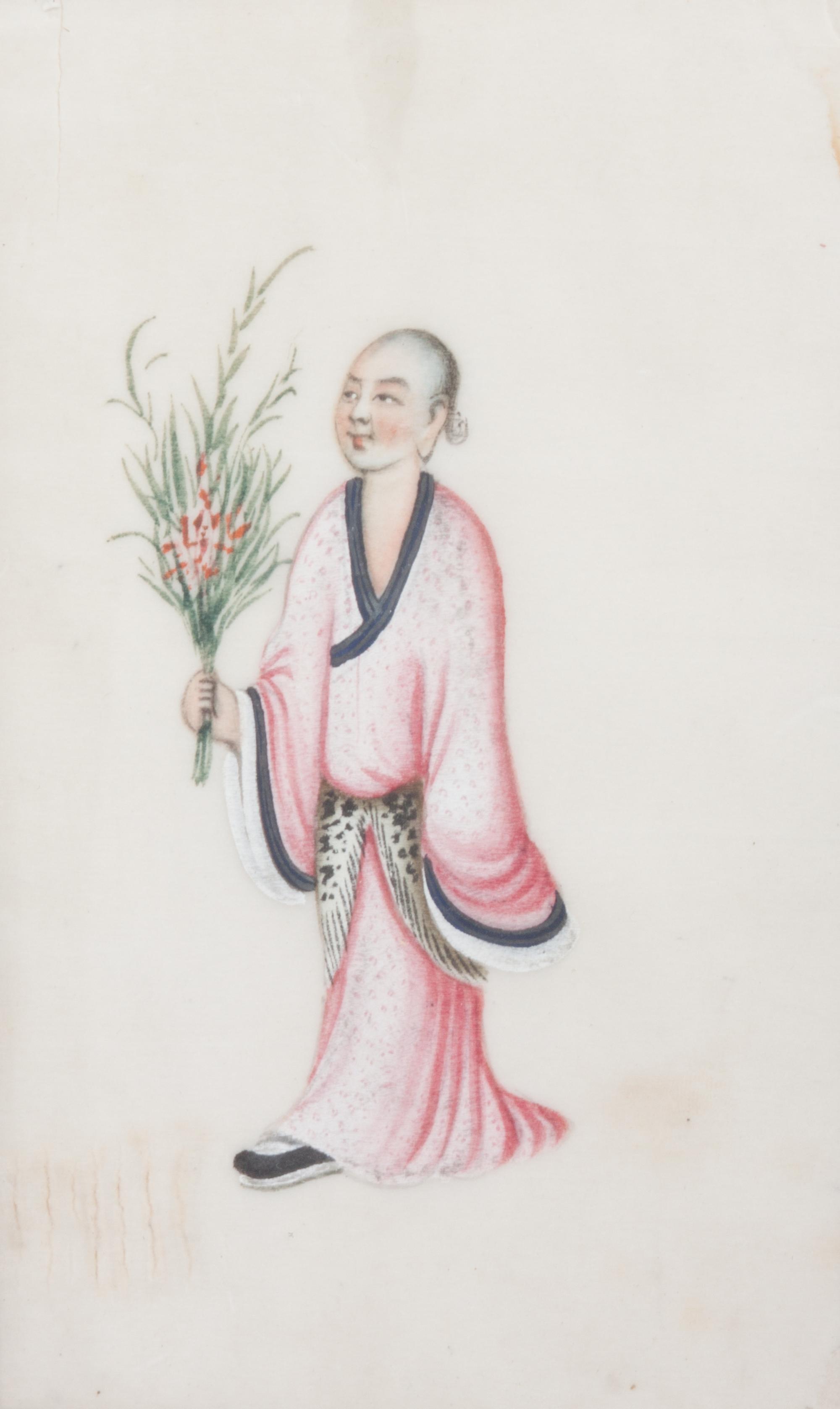A Set of Six Chinese Pith Paintings Each: 7 x 4 inches.