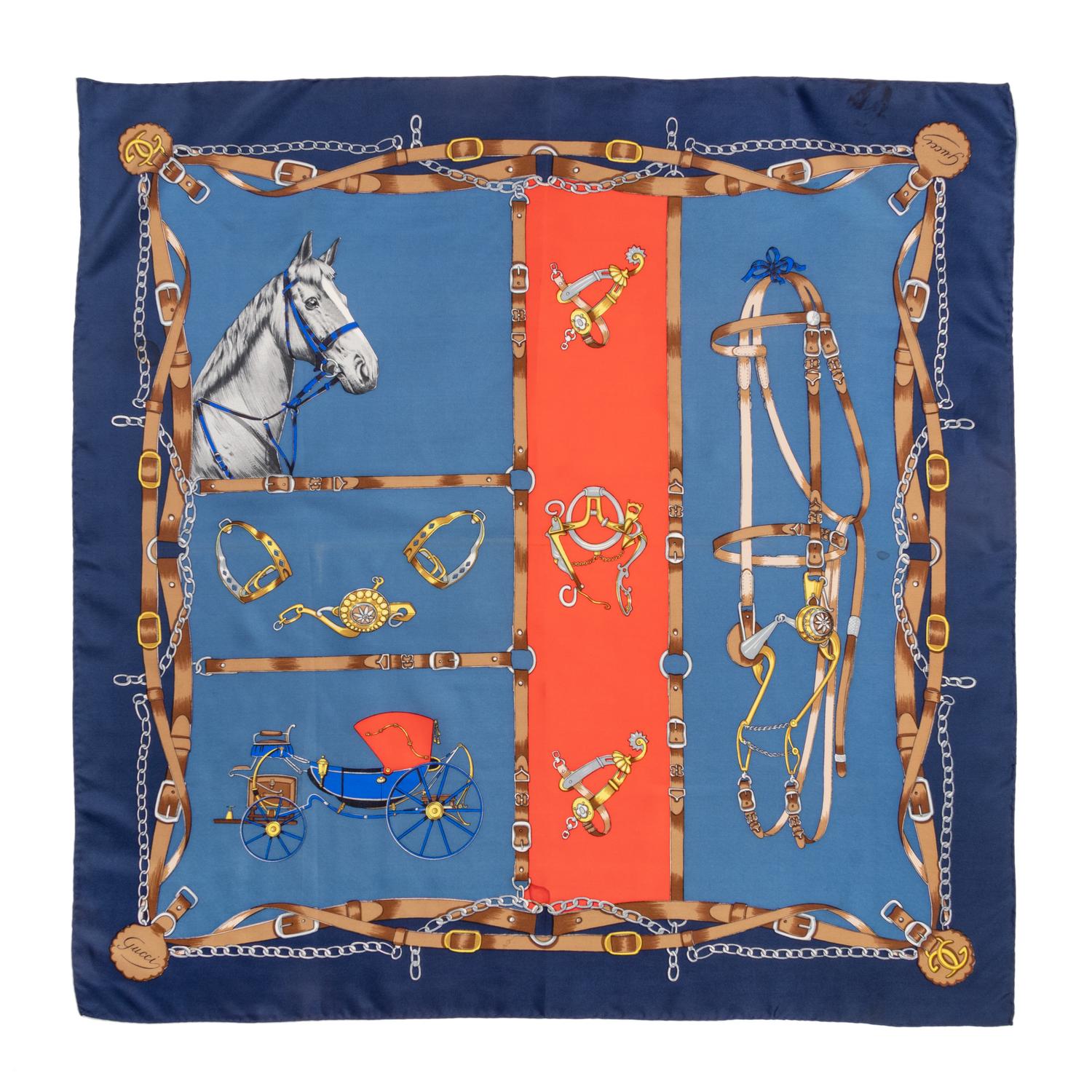 Seven Designer Scarves: Two Gucci, One Jean Paul Gaultier, Two Must de Cartier, One Hermès, One Christian Dior