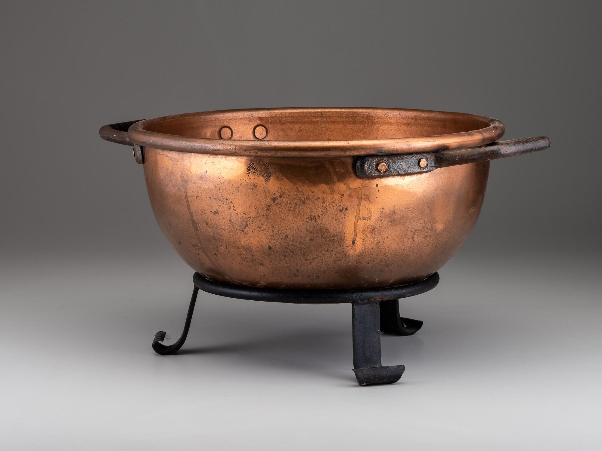 A Copper and Wrought Iron Bowl and Two Spun Brass Buckets