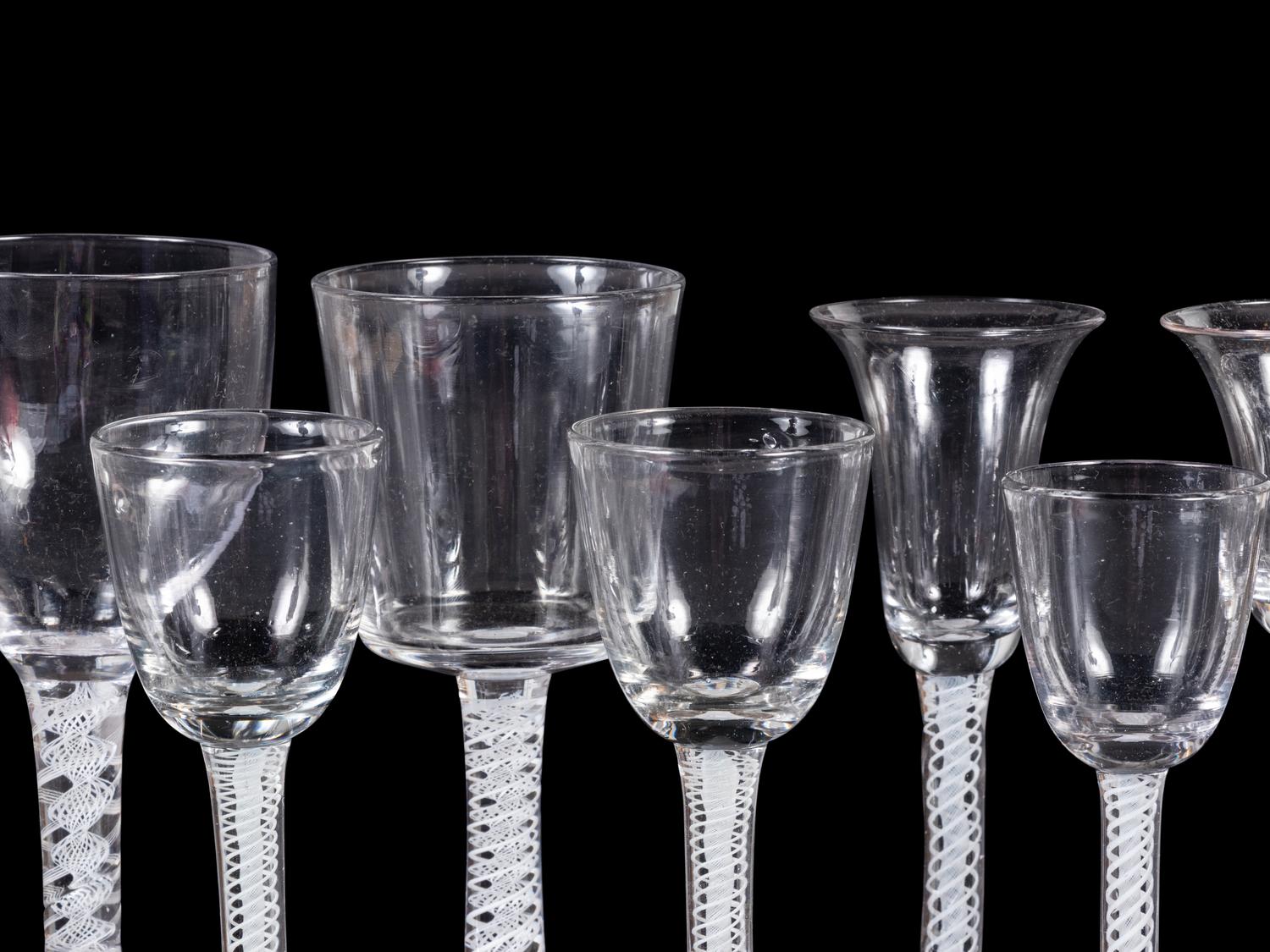 A Set of Ten English Twist Stem Wine Goblets