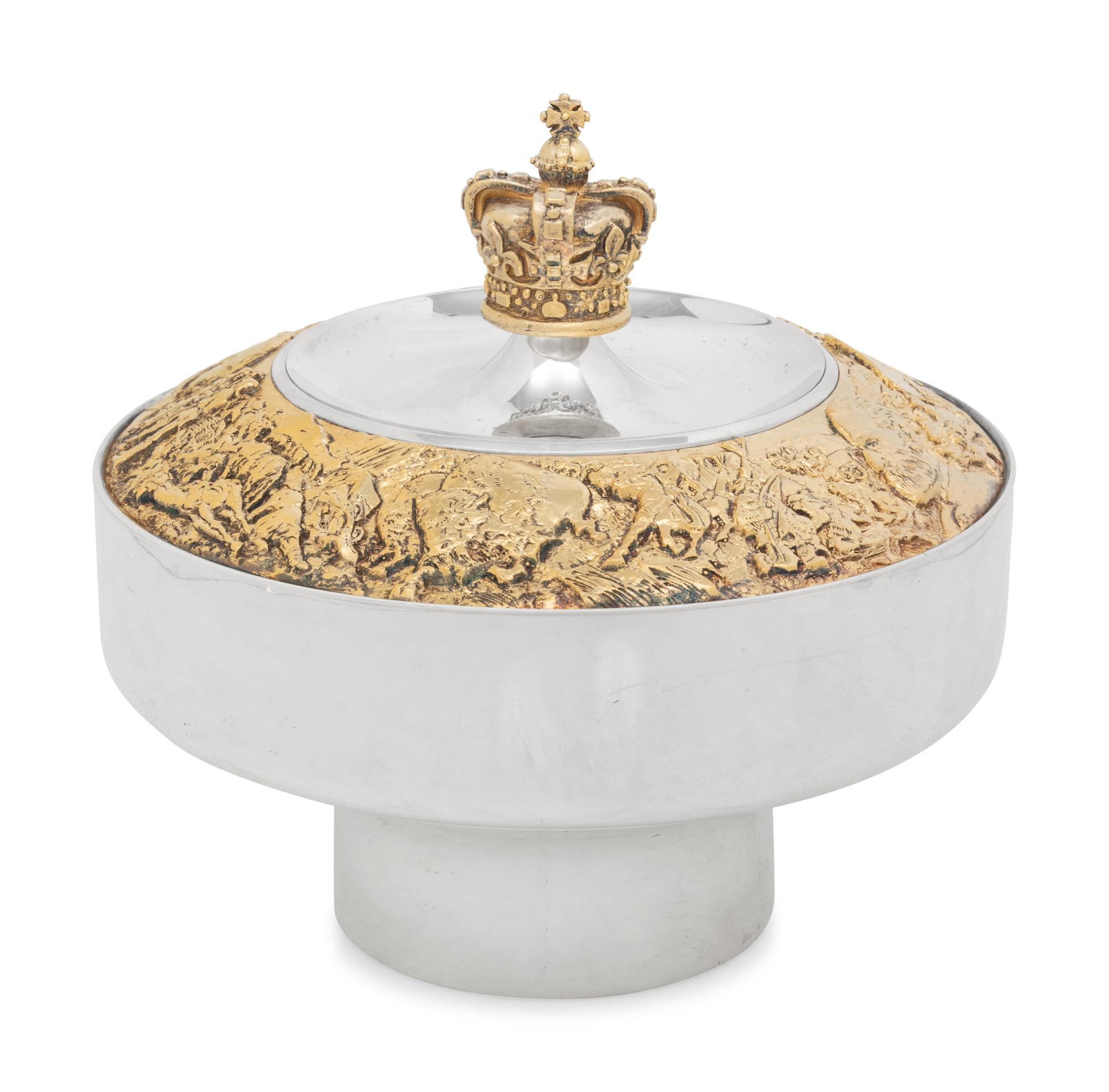 An English Silver and Gilt Decorated Commemorative Covered Jar