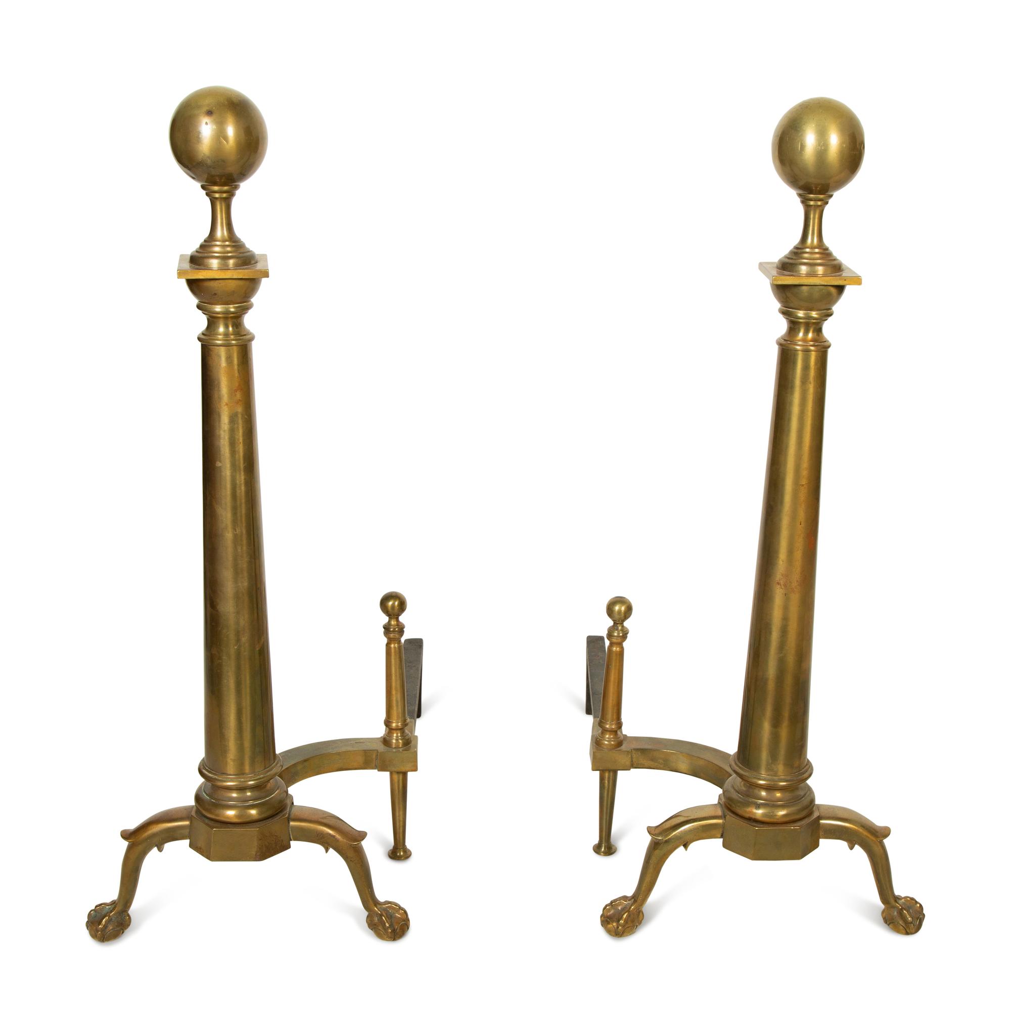 A Pair of Colonial Style Brass Andirons