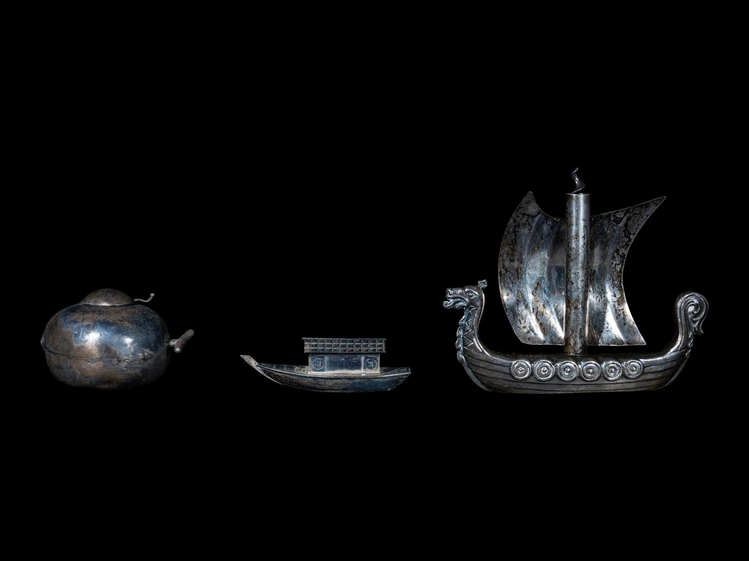 Three Chinese Export Silver and Silvered Metal Articles