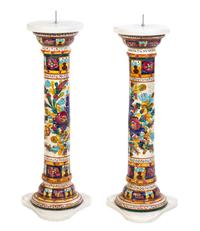 A Pair of Faience Pedestals — LATE 20TH CENTURY