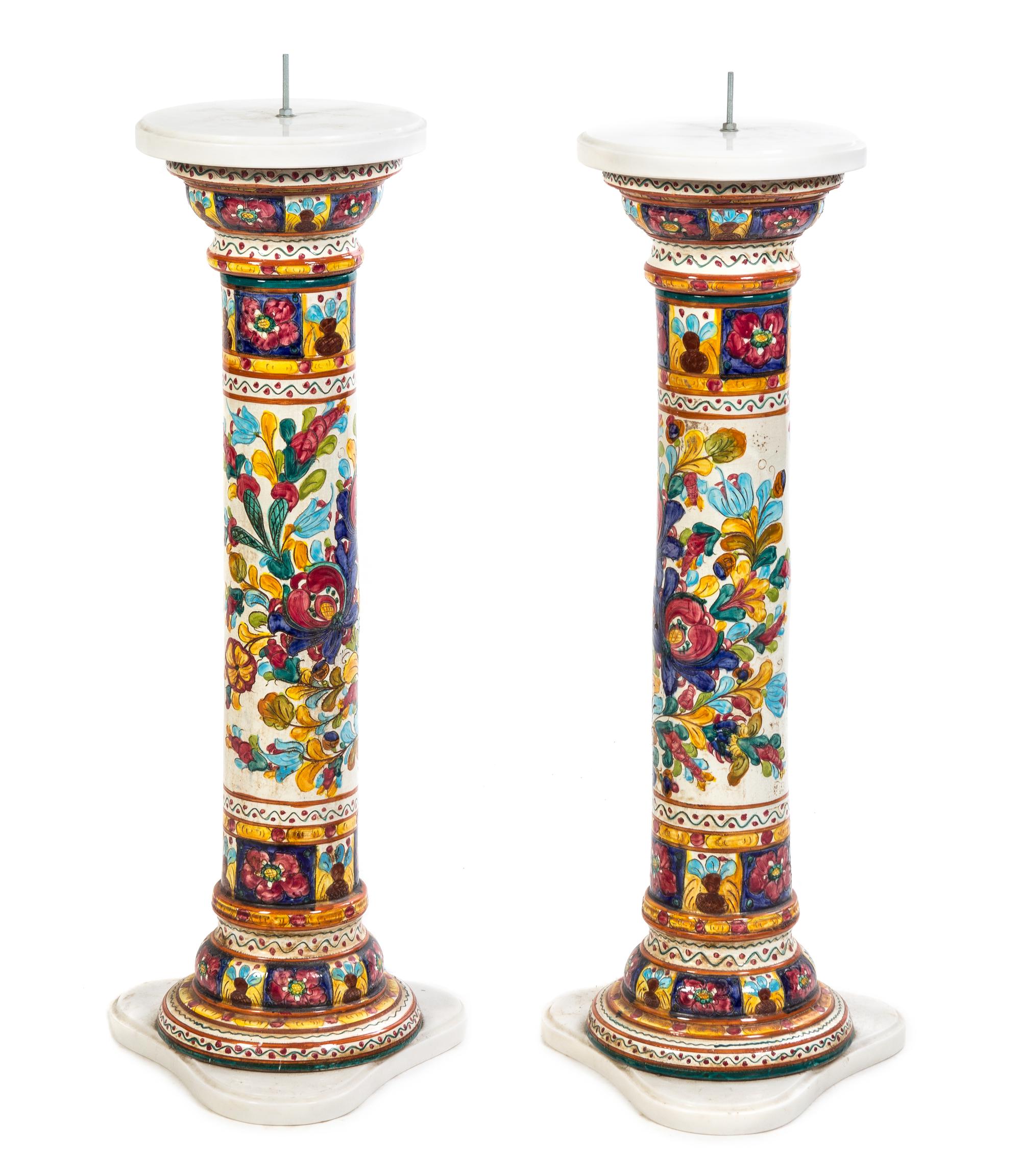 A Pair of Faience Pedestals — LATE 20TH CENTURY