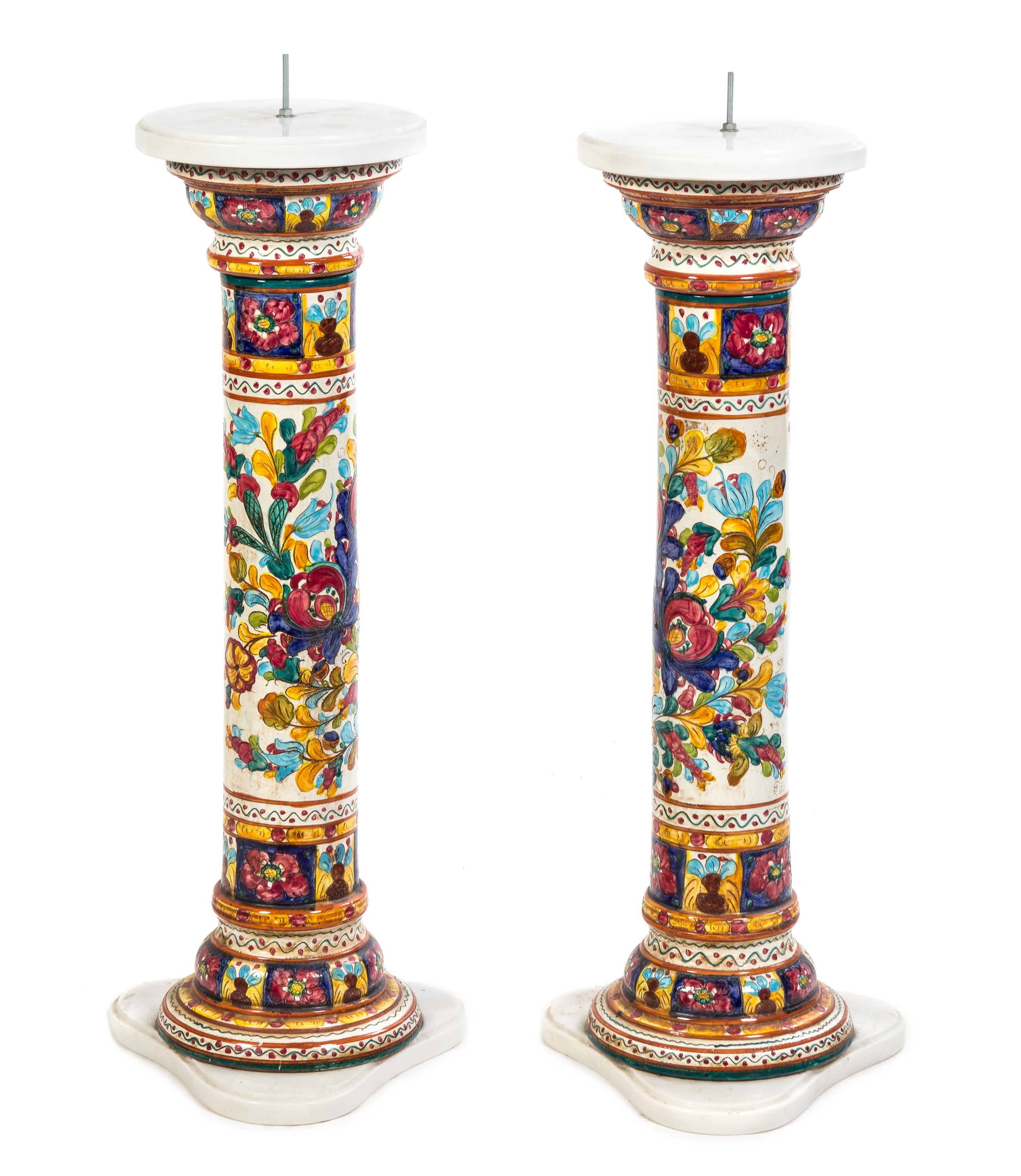 A Pair of Faience Pedestals — LATE 20TH CENTURY