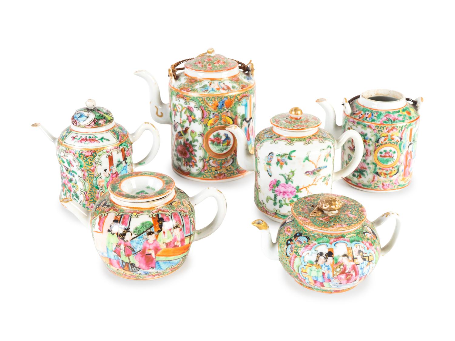 A Collection of Six Chinese Famille Rose Diminutive Teapots — 19TH/20TH CENTURY