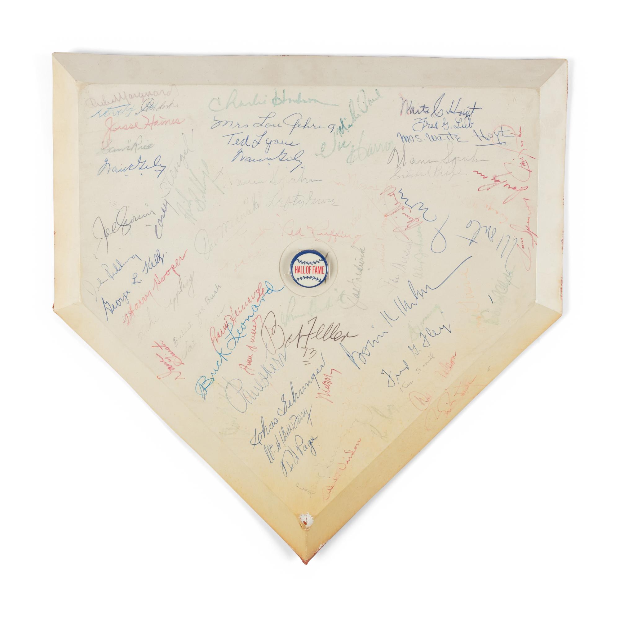 A Baseball Hall of Fame and Notables Signed Autograph Home Plate - 67 Signatures Including Satchel Paige (Beckett Authentication Services Letter)