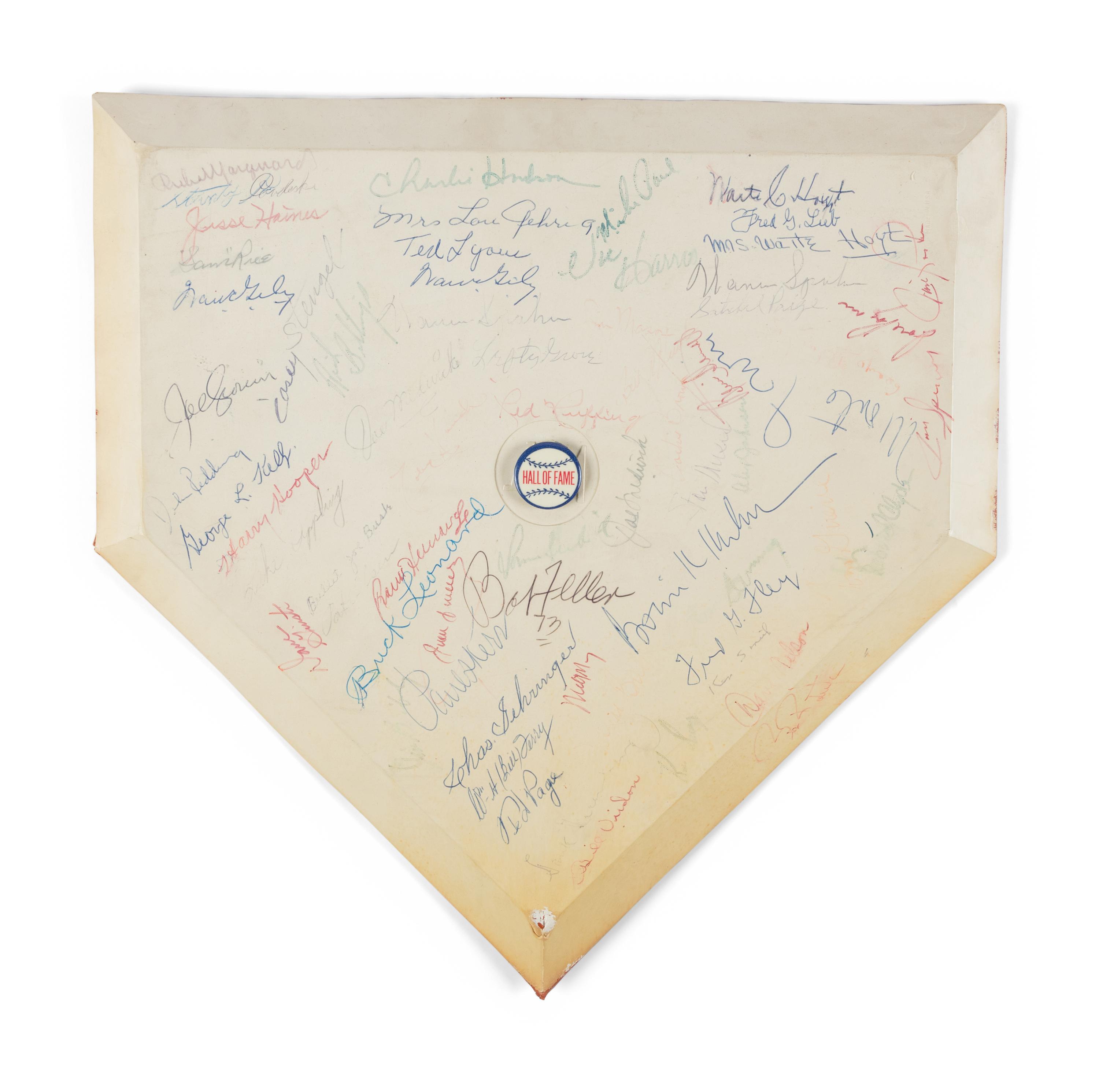 A Baseball Hall of Fame and Notables Signed Autograph Home Plate - 67 Signatures Including Satchel Paige (Beckett Authentication Services Letter)