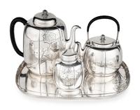 A Japanese Export Silver Tea Set and Tray