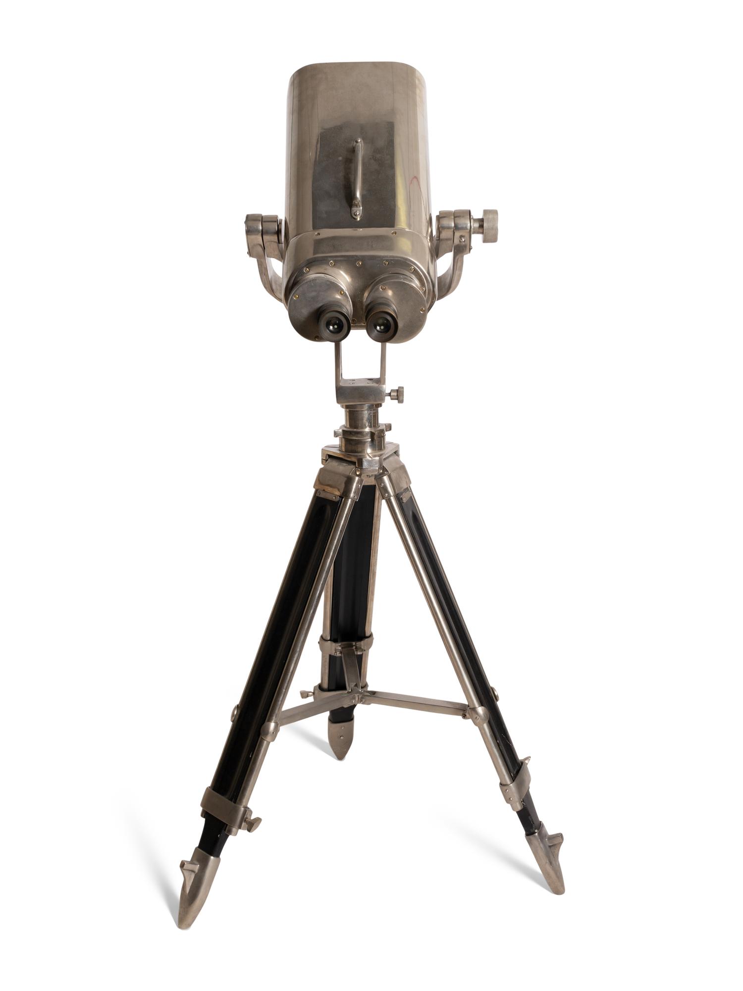 A WWII Style Stainless Steel Naval/Celestial Binoculars on Tripod