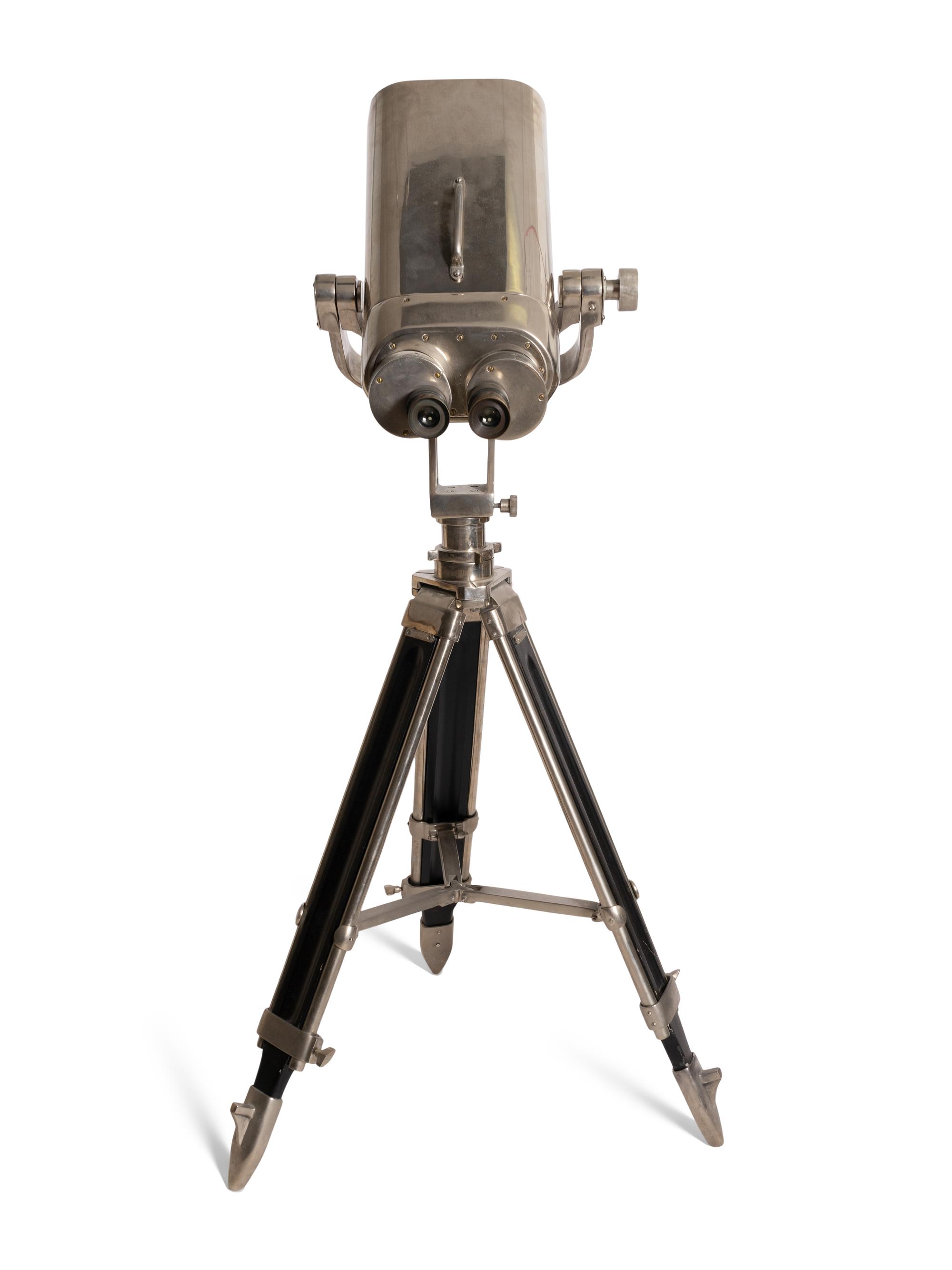 A WWII Style Stainless Steel Naval/Celestial Binoculars on Tripod