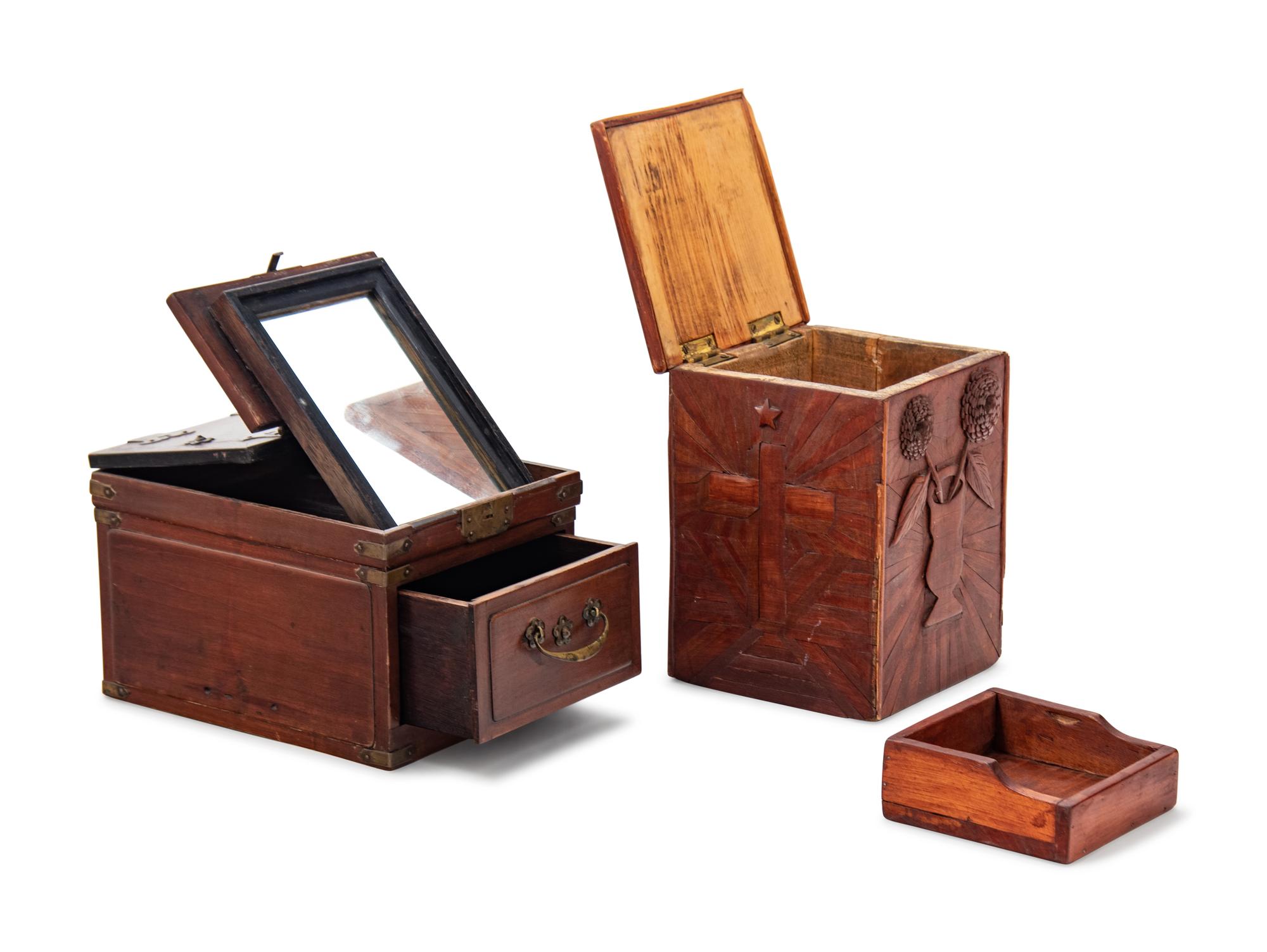 A Japanese Dressing Chest, a Tea Caddy, a Carved Box and a Continental Musical Humidor
