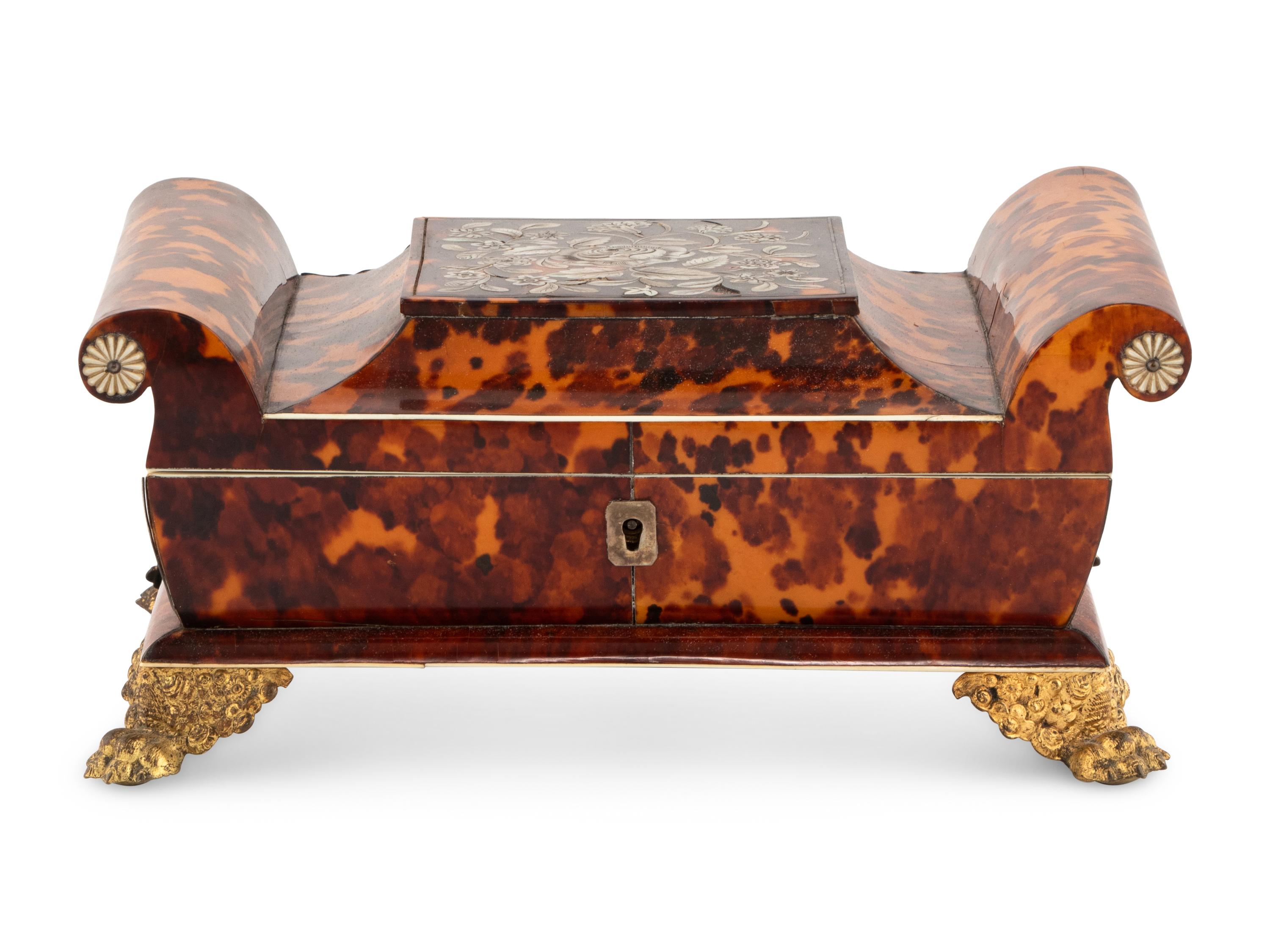 A Regency Tortoise Shell and Mother-of-Pearl Needlework Box