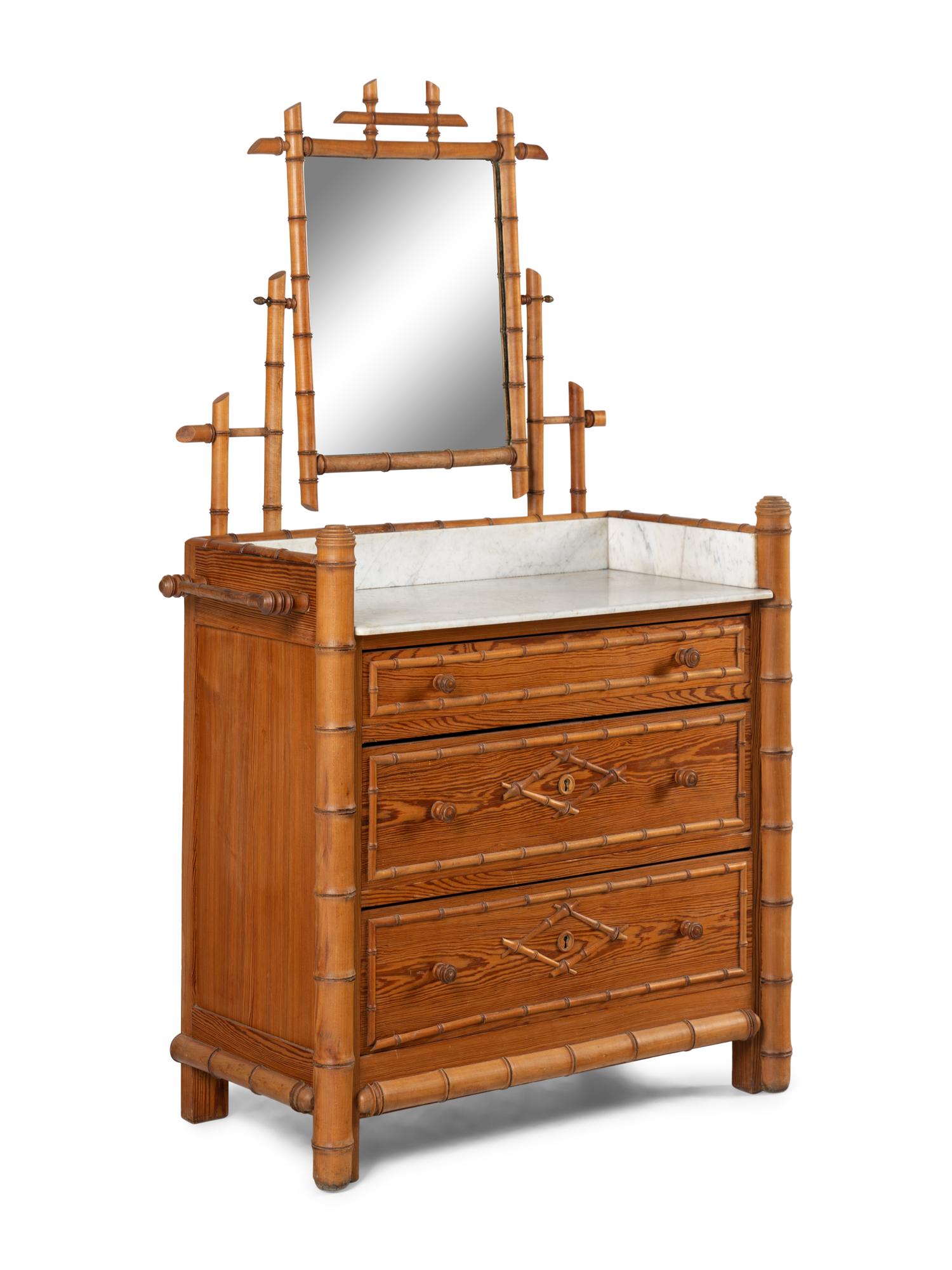 A Faux Bamboo and Maple Marble-Top Dressing Table