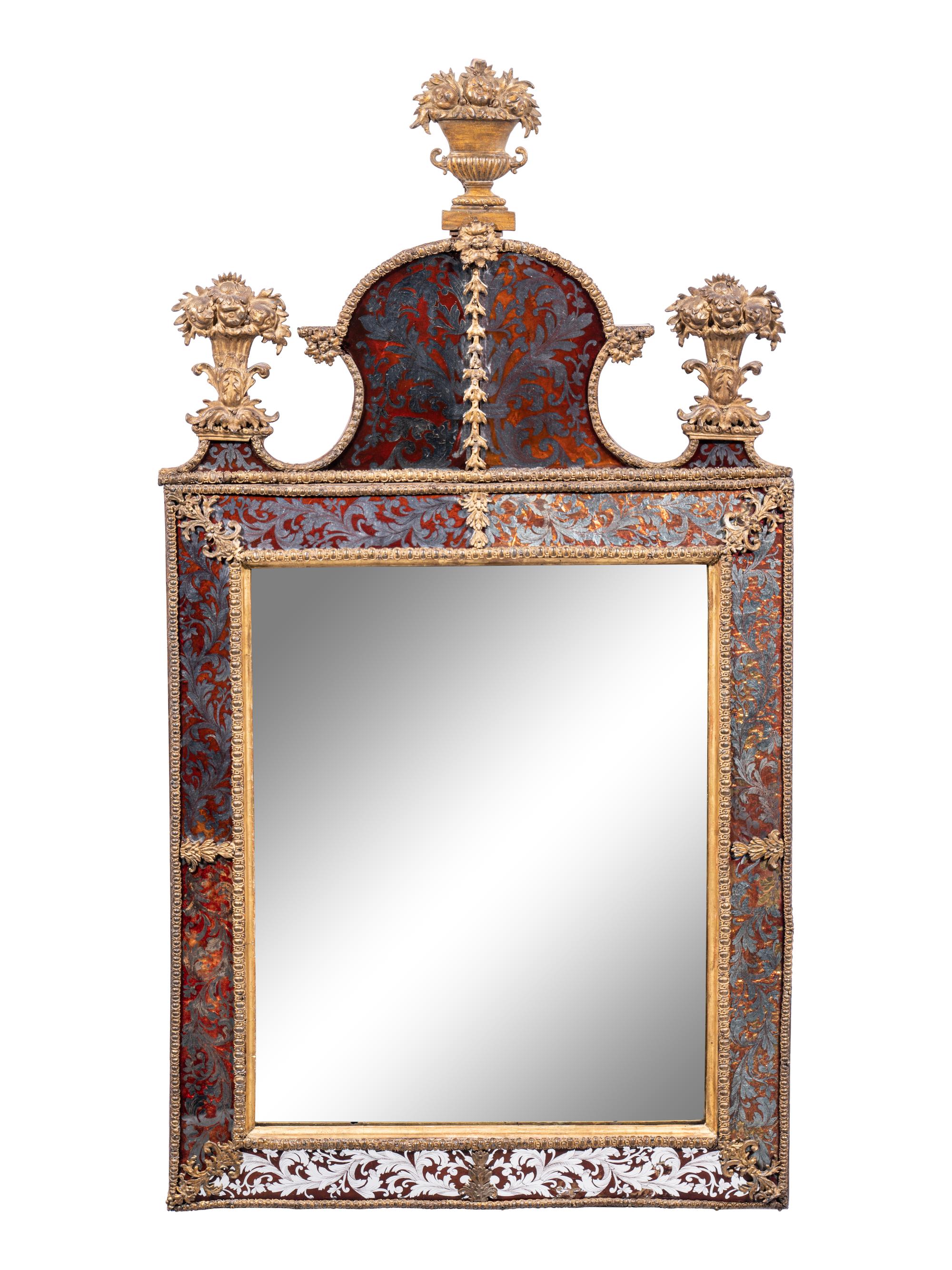 A Swedish Baroque Verre Églomisé and Giltwood Mirror