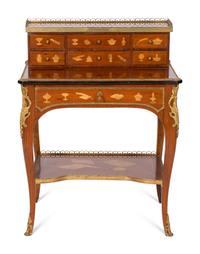 A Louis XV Style Gilt Bronze Mounted Marquetry Bonheur Du Jour