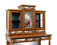 A Louis XVI Style Gilt Bronze and Meissen Porcelain Mounted Marquetry Secrétaire Bibliothèque
