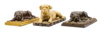A Group of Three Reclining Mastiff Figures Width 10 inches.
