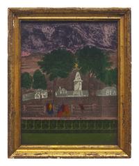 A Reverse Glass Printed and Painted Picture of the Revolutionary War Monument in Lexington, Massachusetts