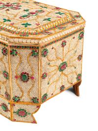 A Mughal Style Ruby, Emerald, Silvered and Gilt Filigree Table Casket