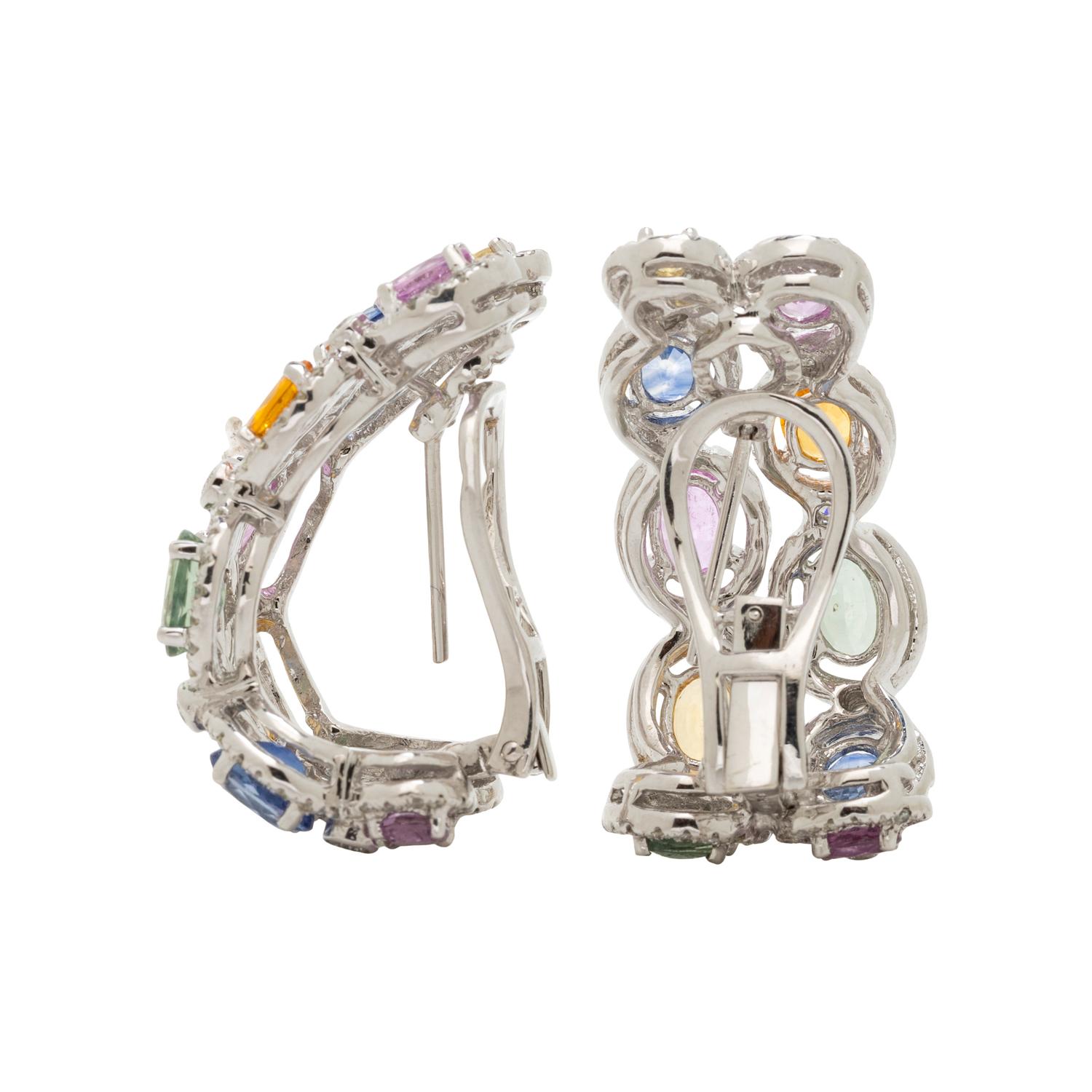 MULTICOLOR SAPPHIRE AND DIAMOND EARCLIPS