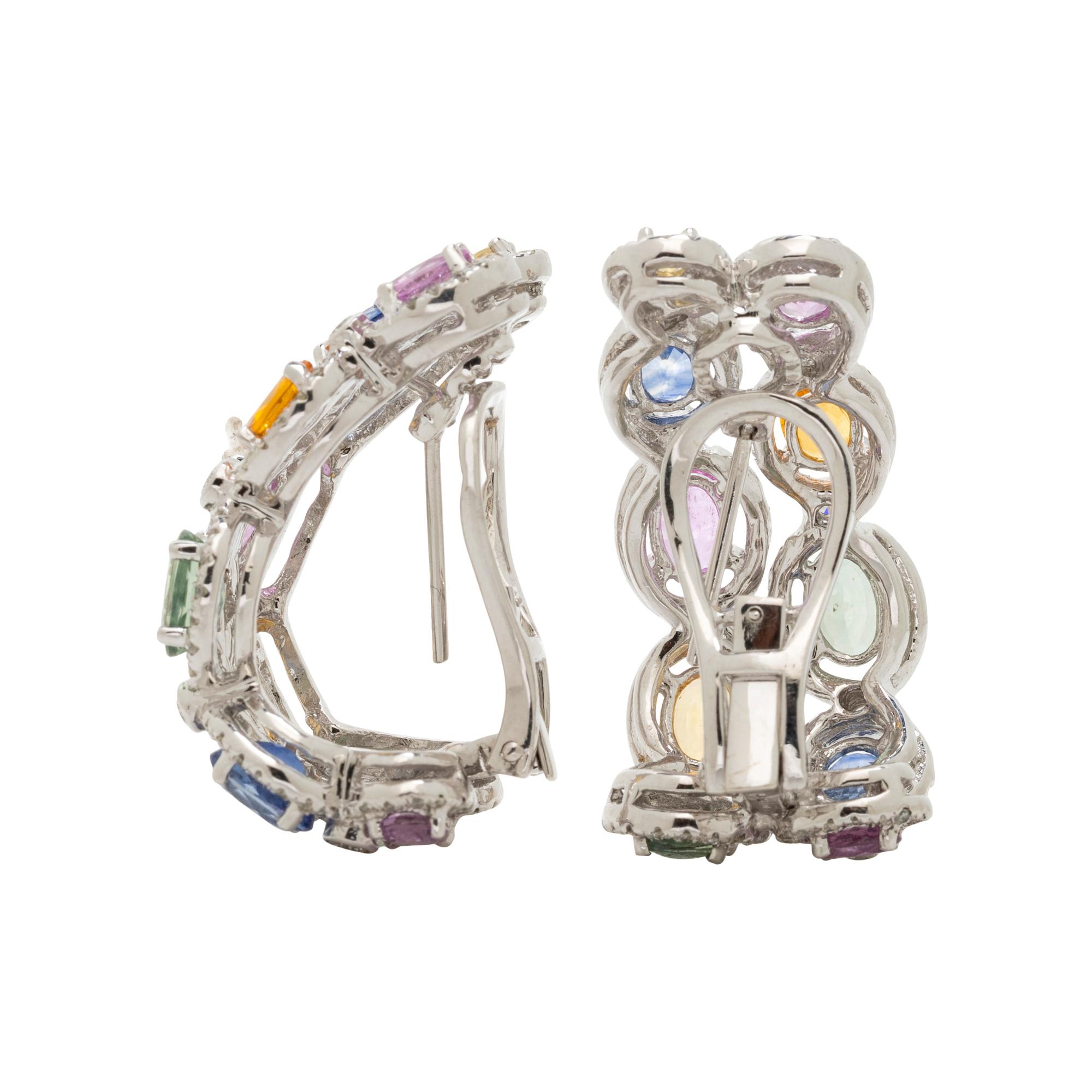 MULTICOLOR SAPPHIRE AND DIAMOND EARCLIPS