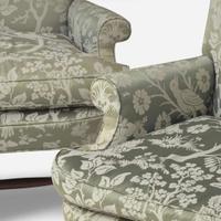 A pair of Queen Anne style walnut settees with silk damask upholstery late 19th / early 20th century
