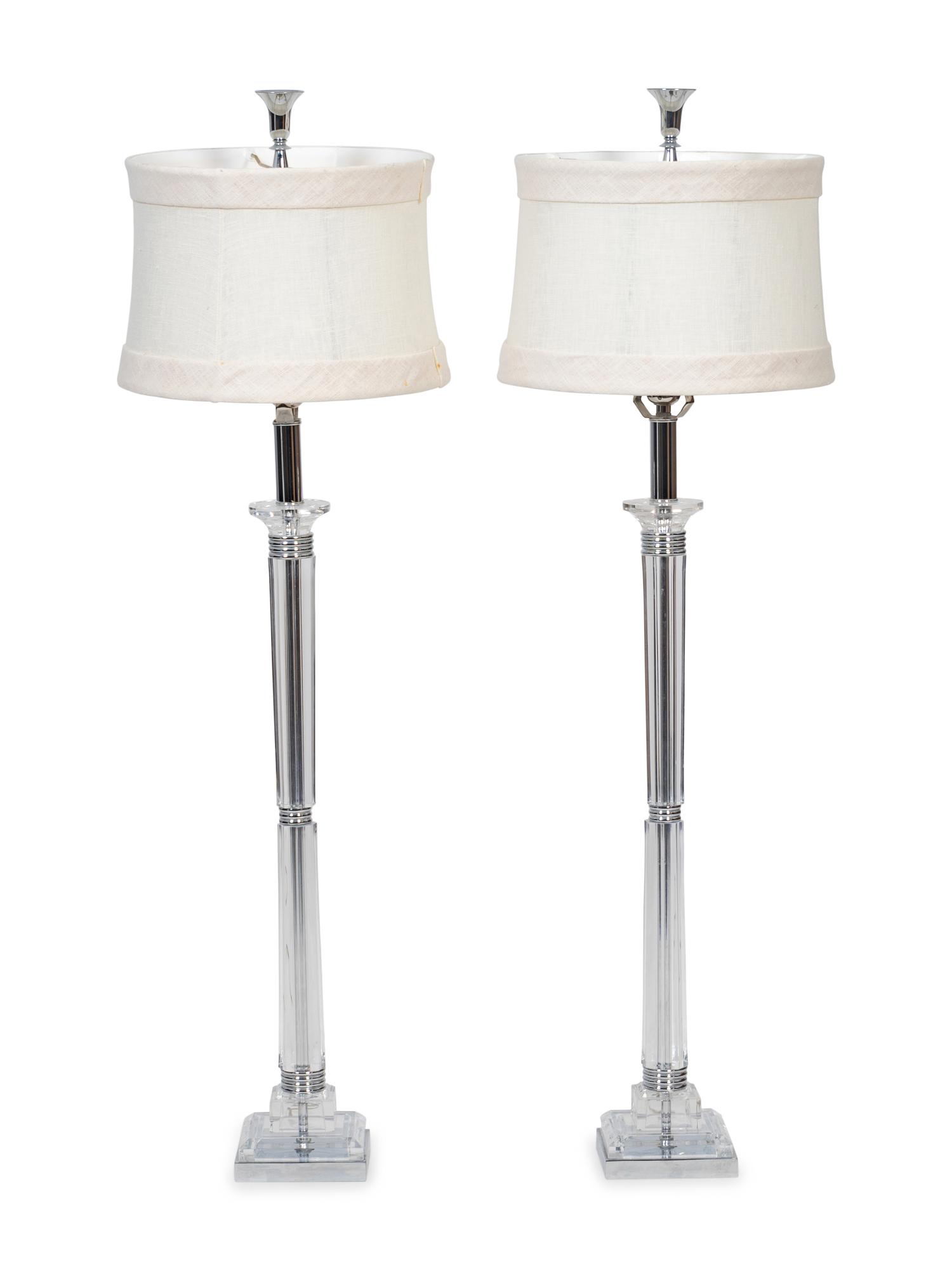A Pair of Lucite and Chrome Based Table Lamps — 20TH CENTURY