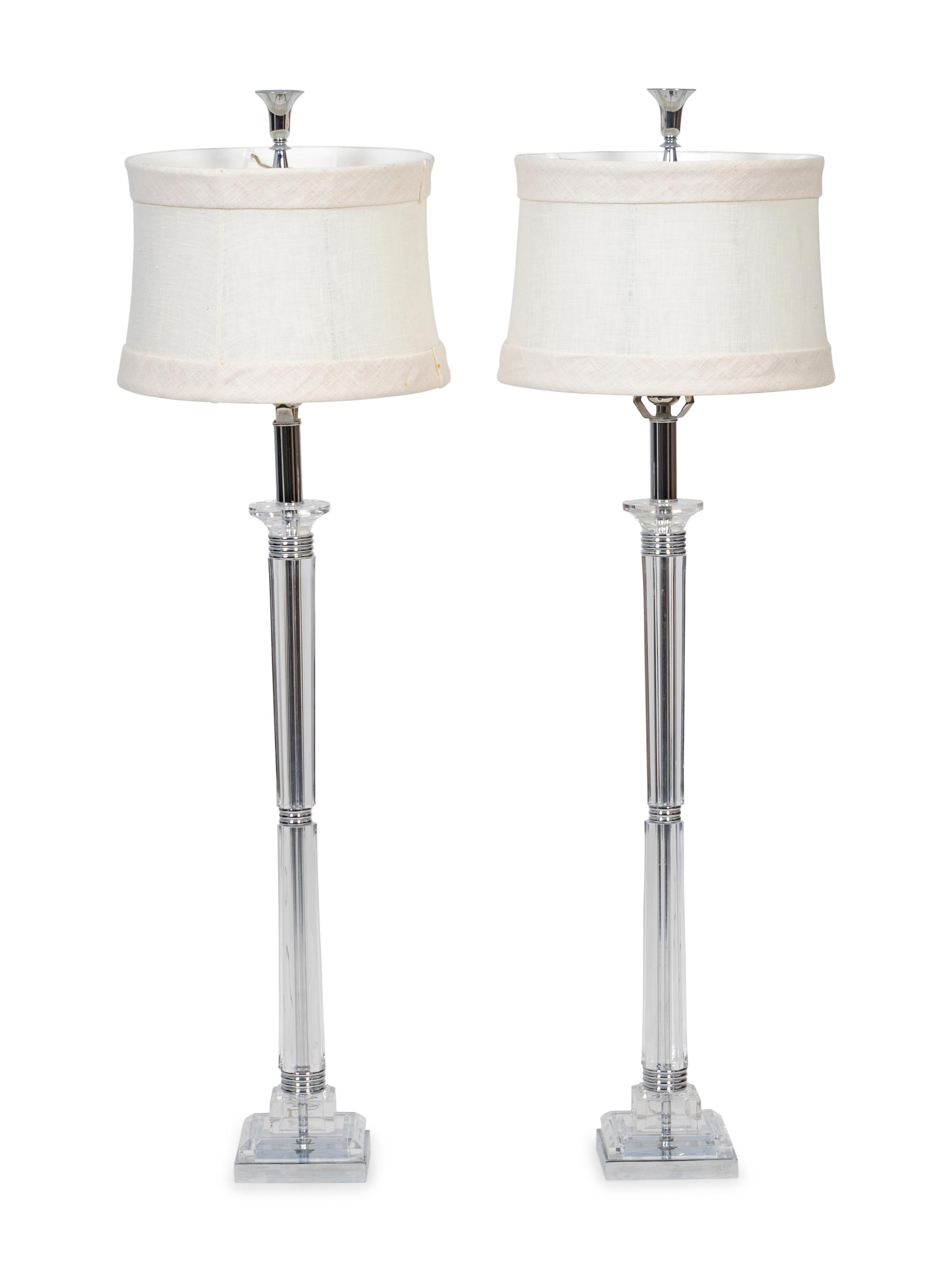 A Pair of Lucite and Chrome Based Table Lamps — 20TH CENTURY