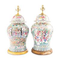 A Pair of Chinese Export Porcelain Jars Mounted as Lamps
