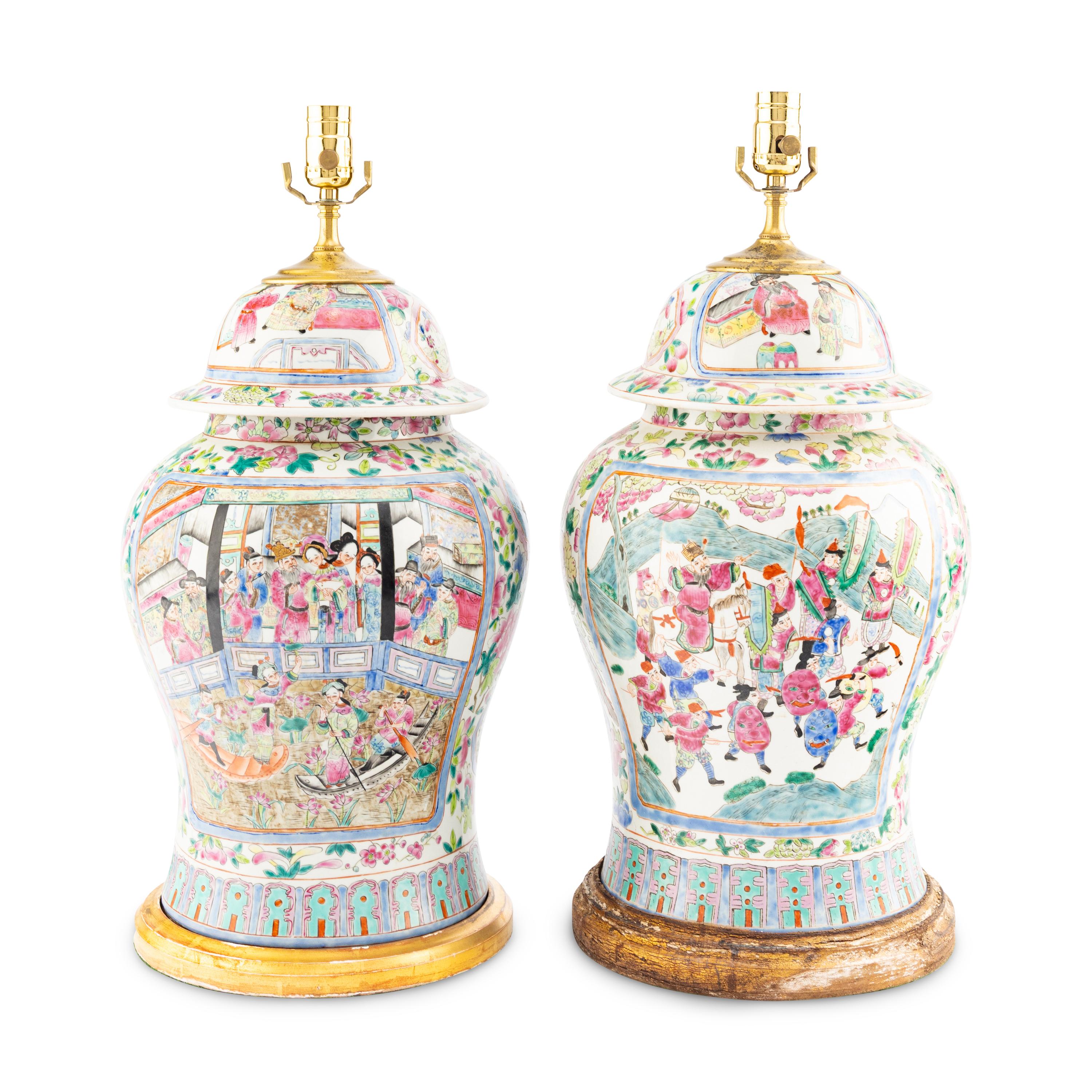 A Pair of Chinese Export Porcelain Jars Mounted as Lamps