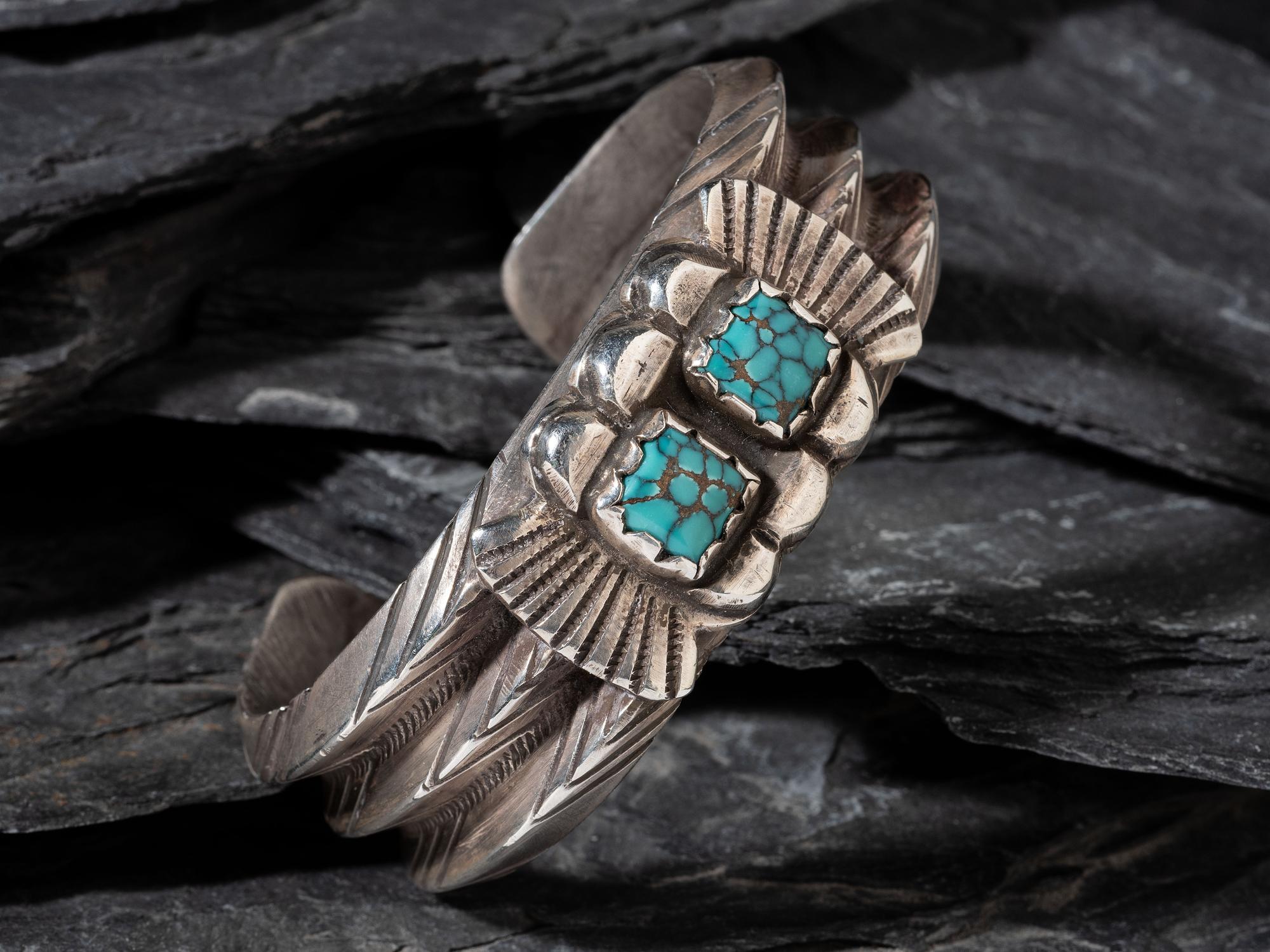 Navajo Ingot and Turquoise Cuff Bracelet