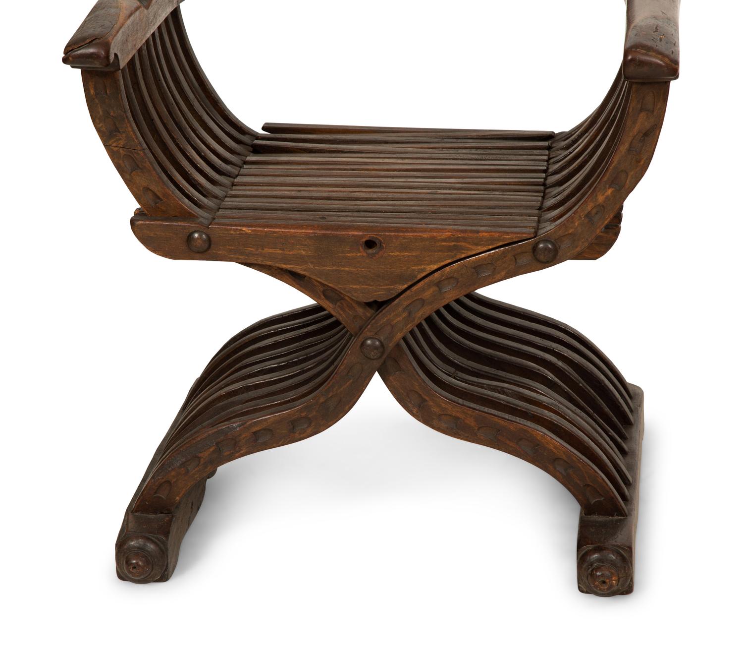 A Pair of Italian Walnut Savonarola Folding Chairs