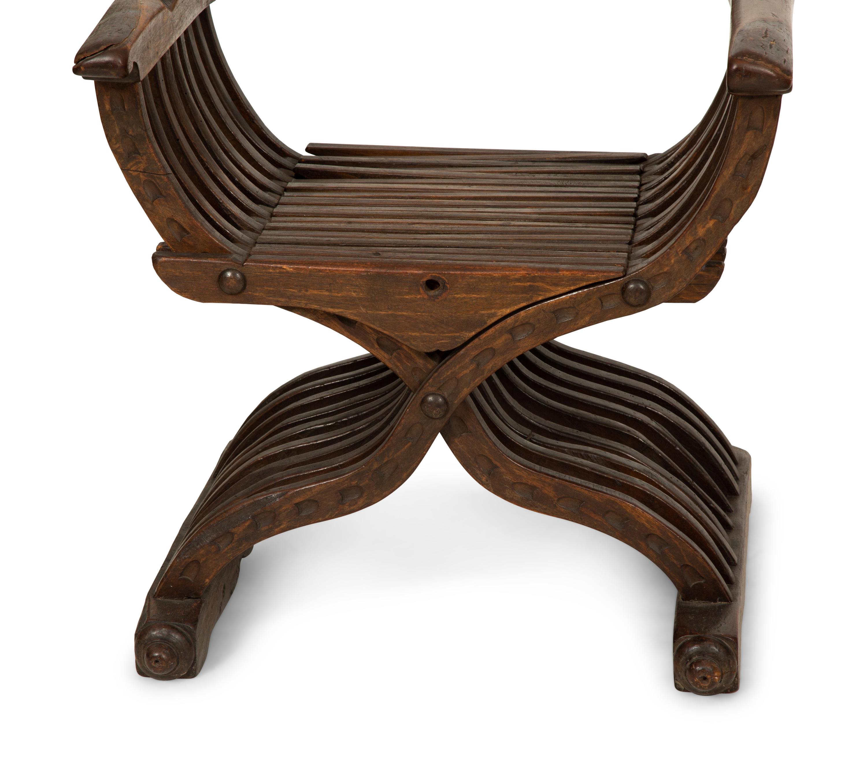 A Pair of Italian Walnut Savonarola Folding Chairs