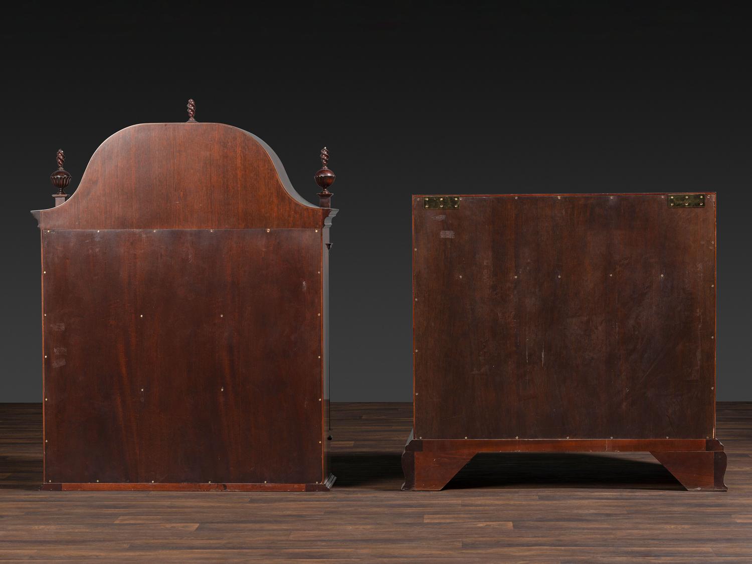 A Kindel Chippendale Revival Shell-and-Block Front Desk-and-Bookcase