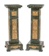 A Pair of Gilt Bronze Mounted Marble Pedestals