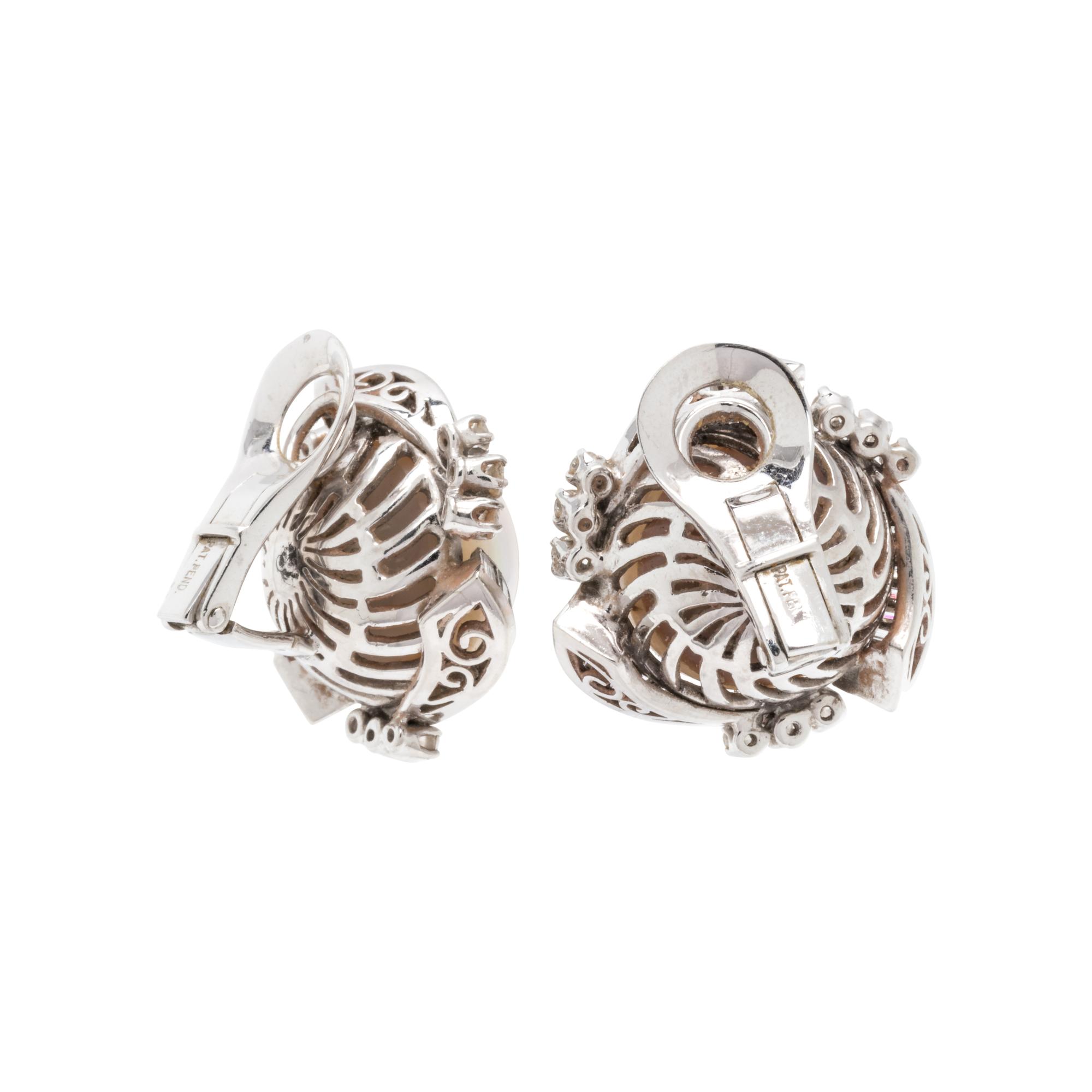 VINTAGE, CULTURED MABE PEARL AND DIAMOND EARCLIPS