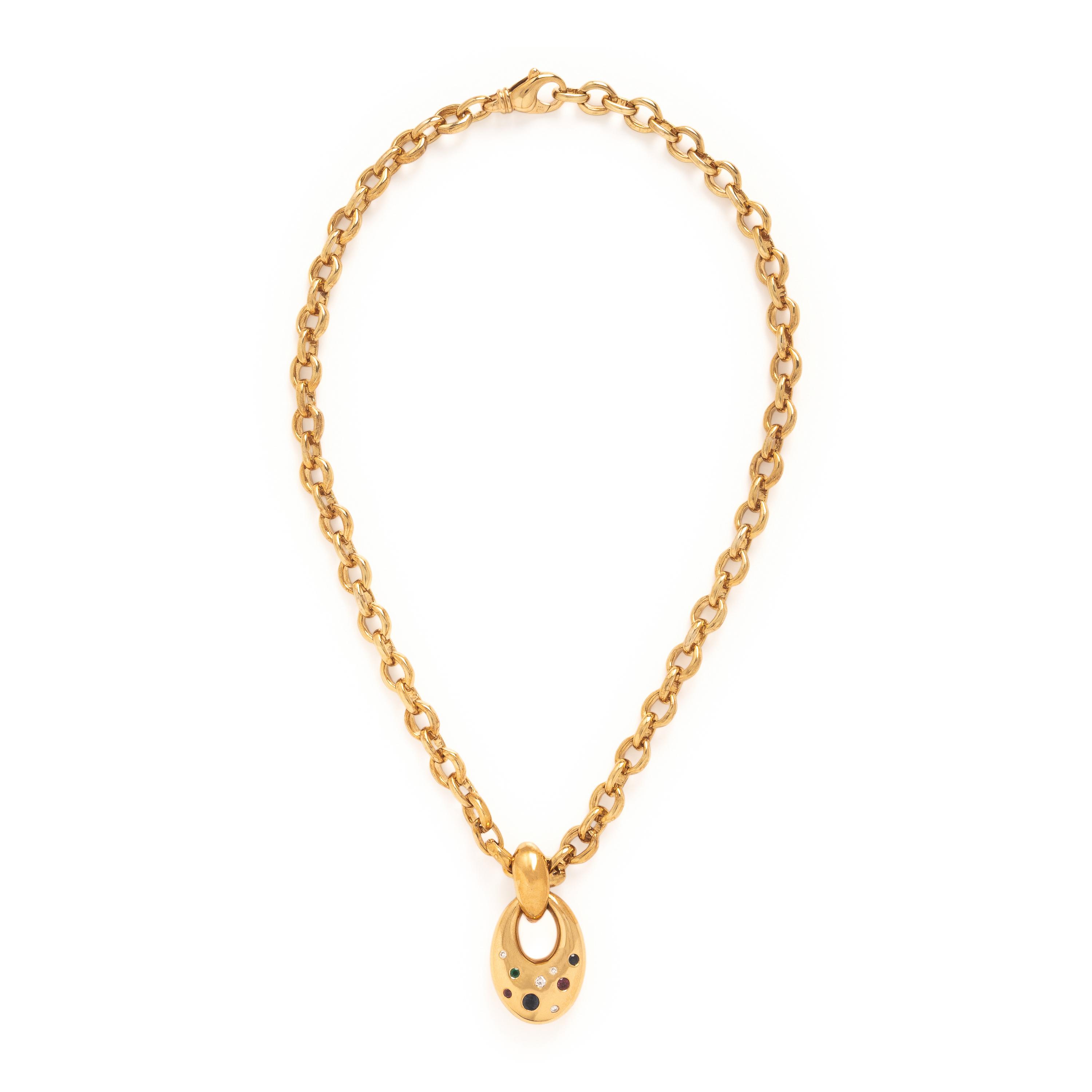 Multigem and Yellow Gold Pendant Necklace