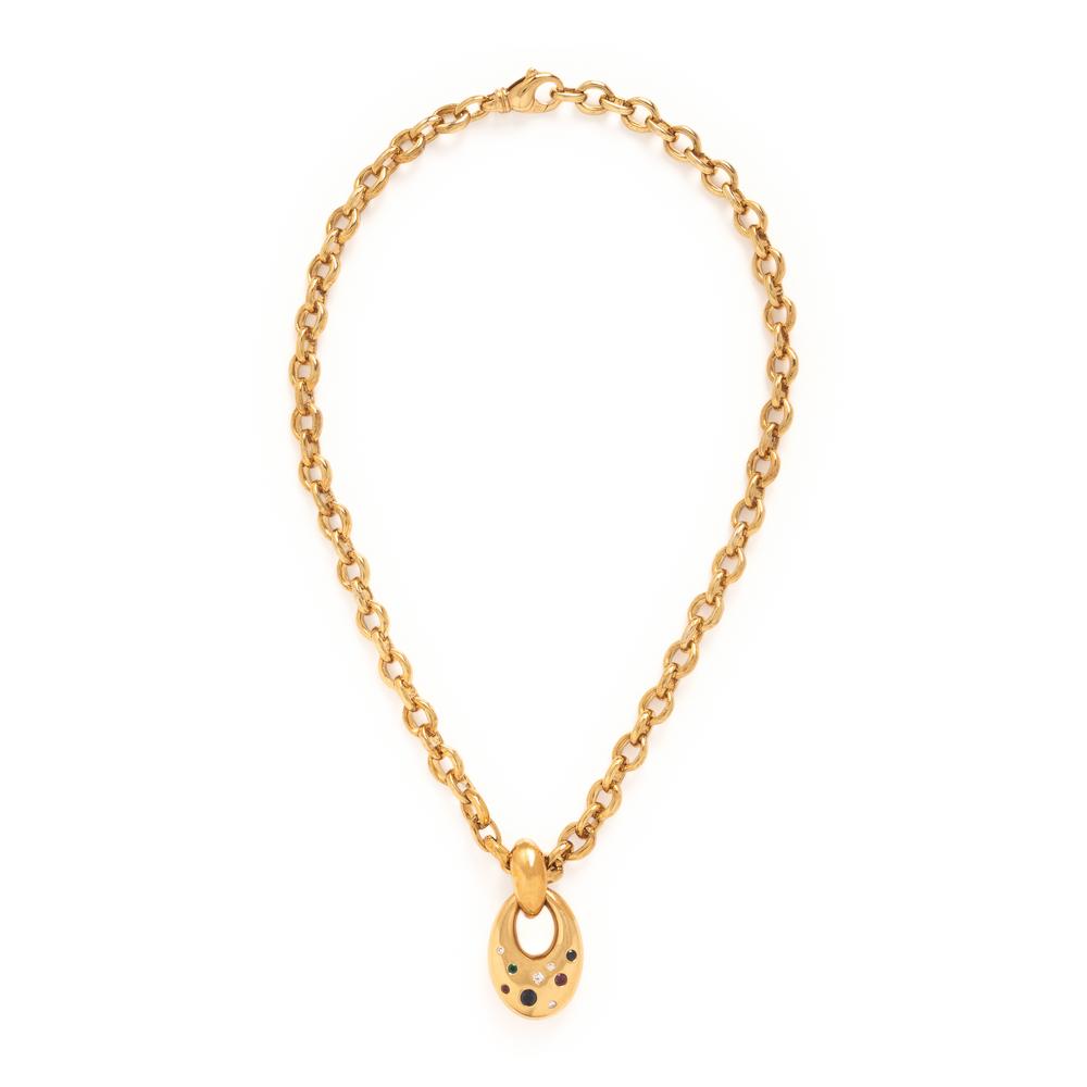 Multigem and Yellow Gold Pendant Necklace