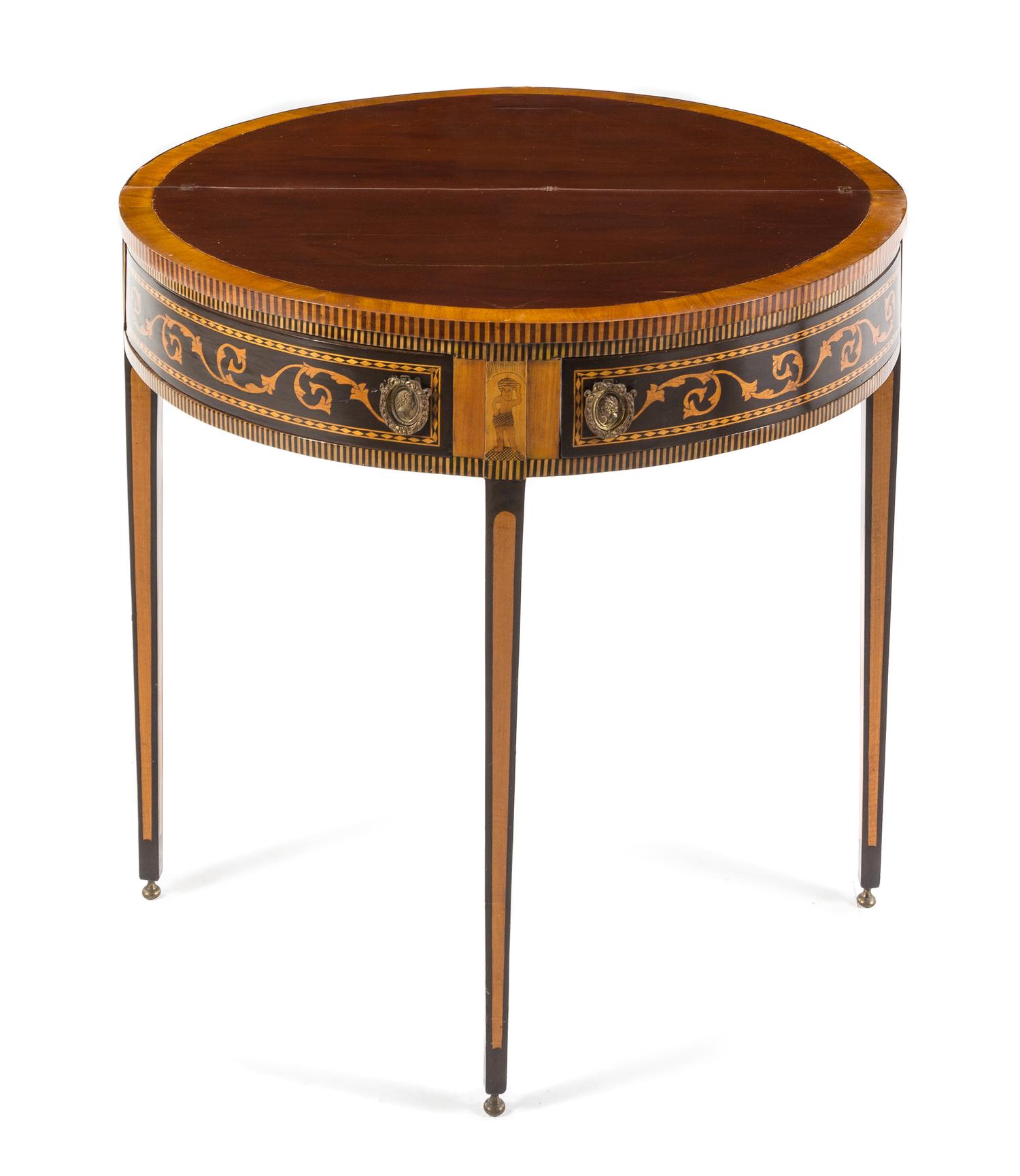 A Continental Marquetry Flip-Top Game Table Height 31 x width 32 x depth 16 inches (closed). — 19TH/20TH CENTURY